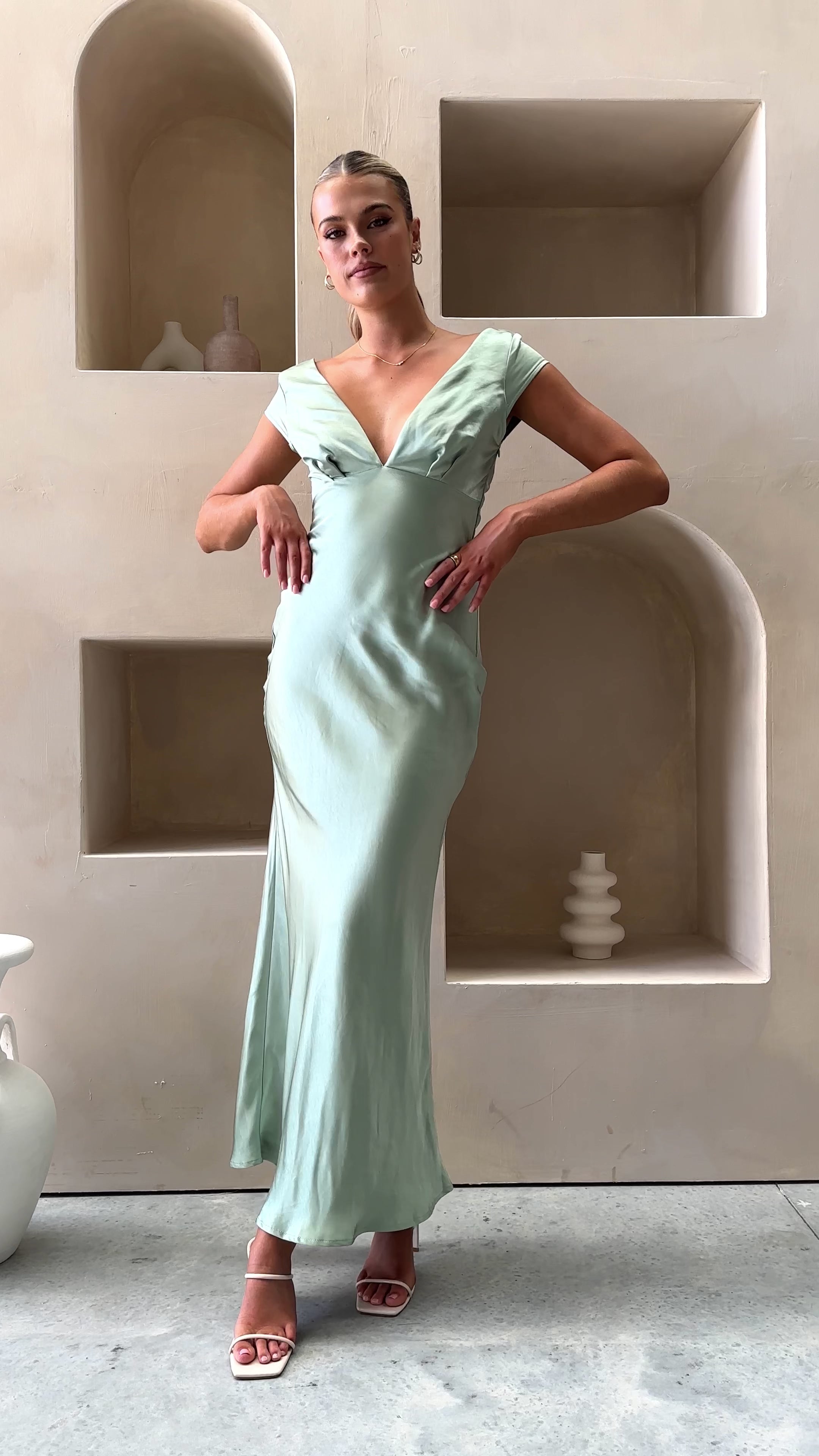 Load video: Amelia Maxi Dress - Sage - Billy J