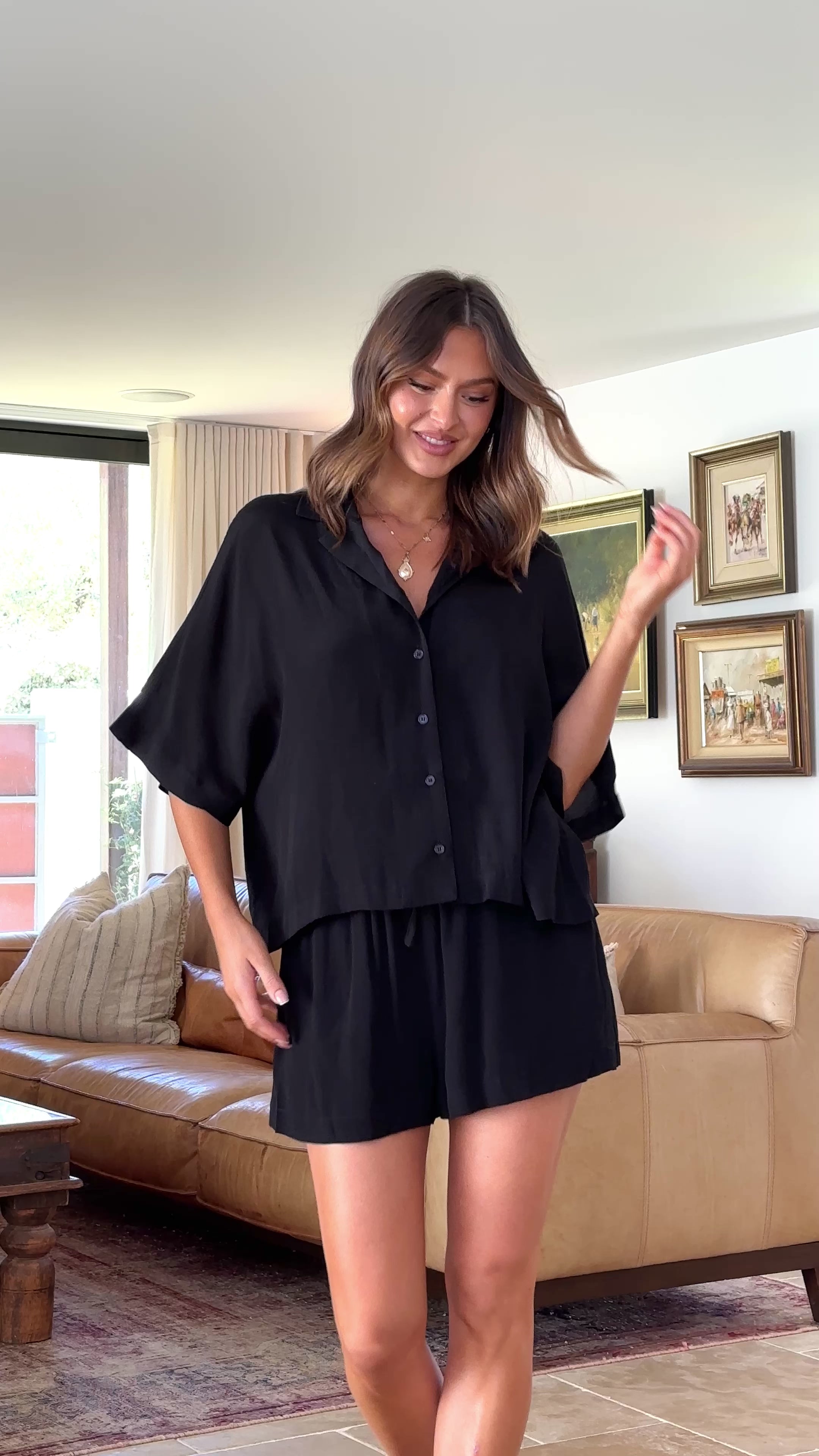 Load video: Edita Button Up Top - Black - Billy J