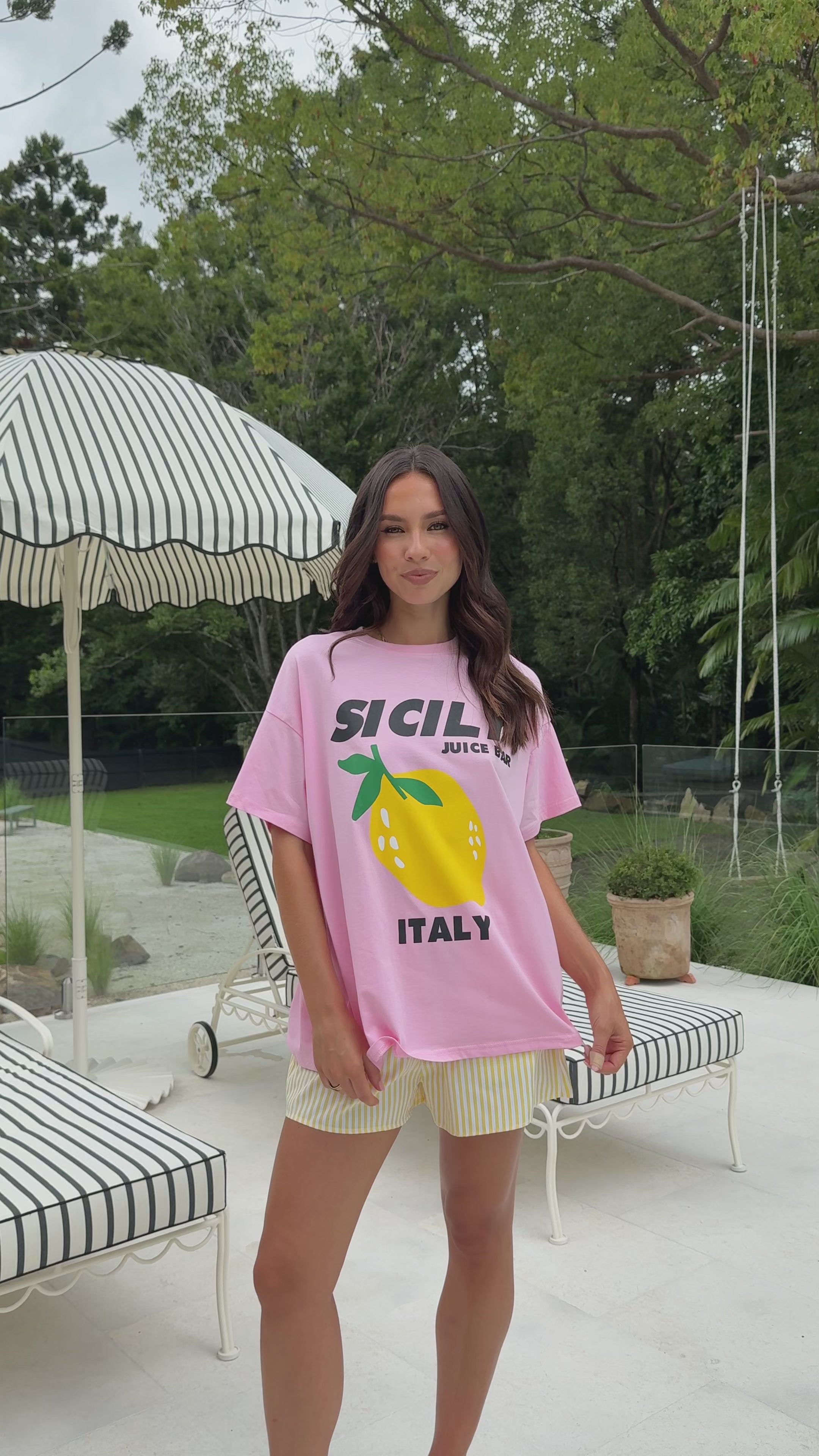 Load video: Sicily Juice Bar Top and Shorts Set - Pink/Yellow - Billy J