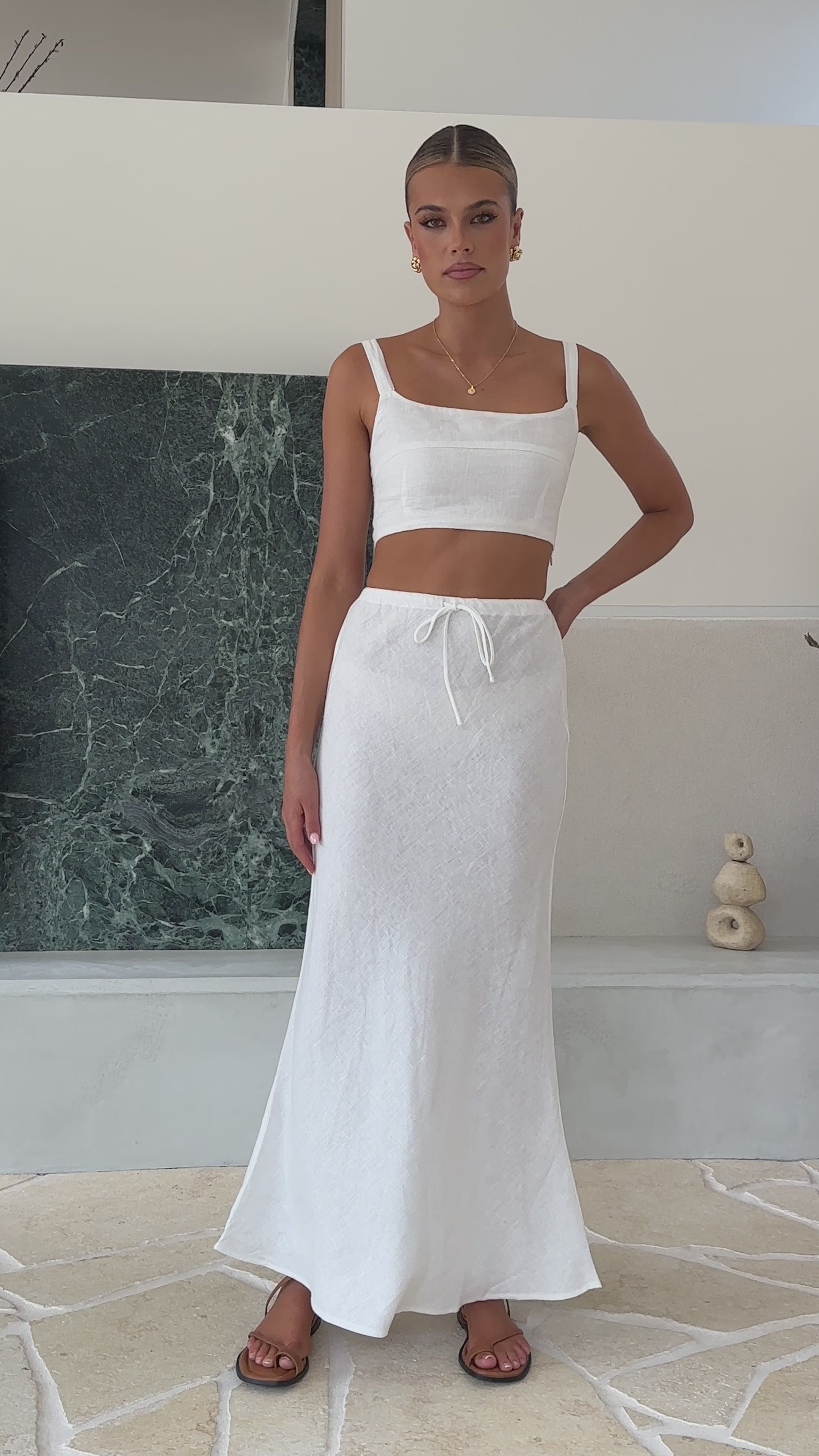 Load video: Amani Linen Maxi Skirt - White - Billy J