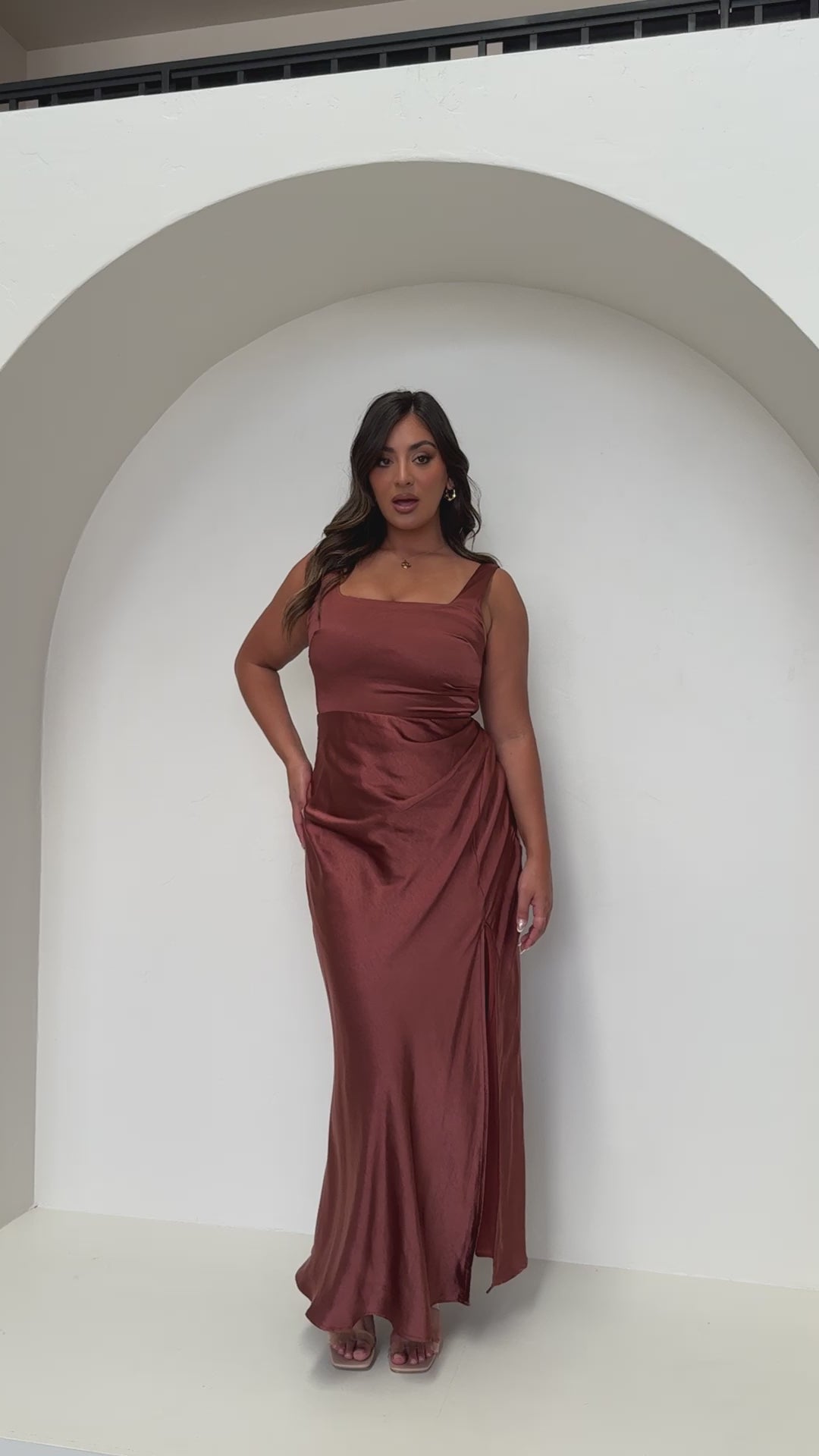 Load video: Alaria Maxi Dress - Rust - Billy J
