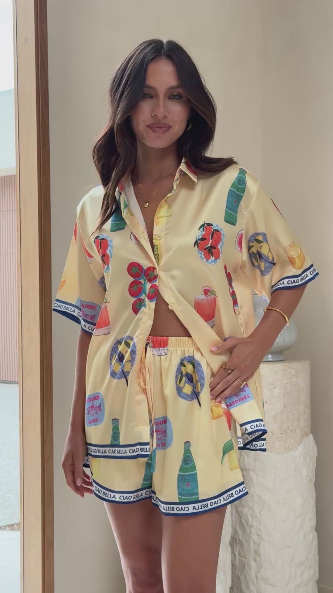 Load video: Harley Button Up Shirt and Shorts Set - Tomato Pasta - Billy J