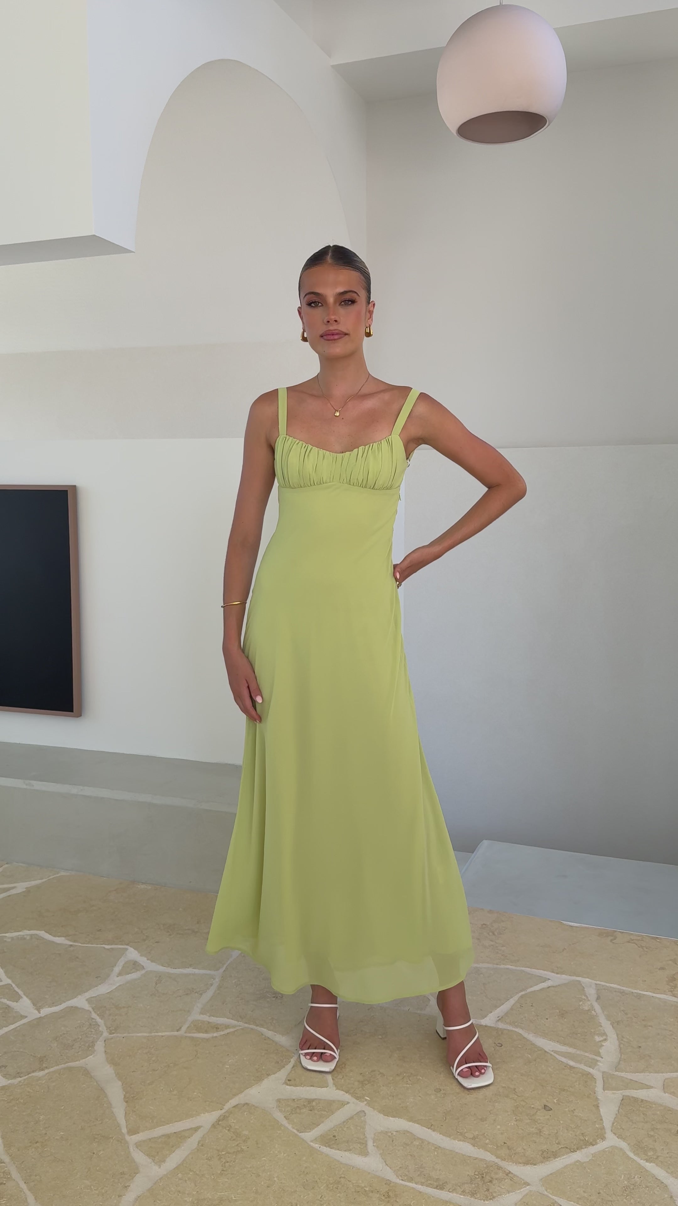 Load video: Margo Midi Dress - Lime - Billy J