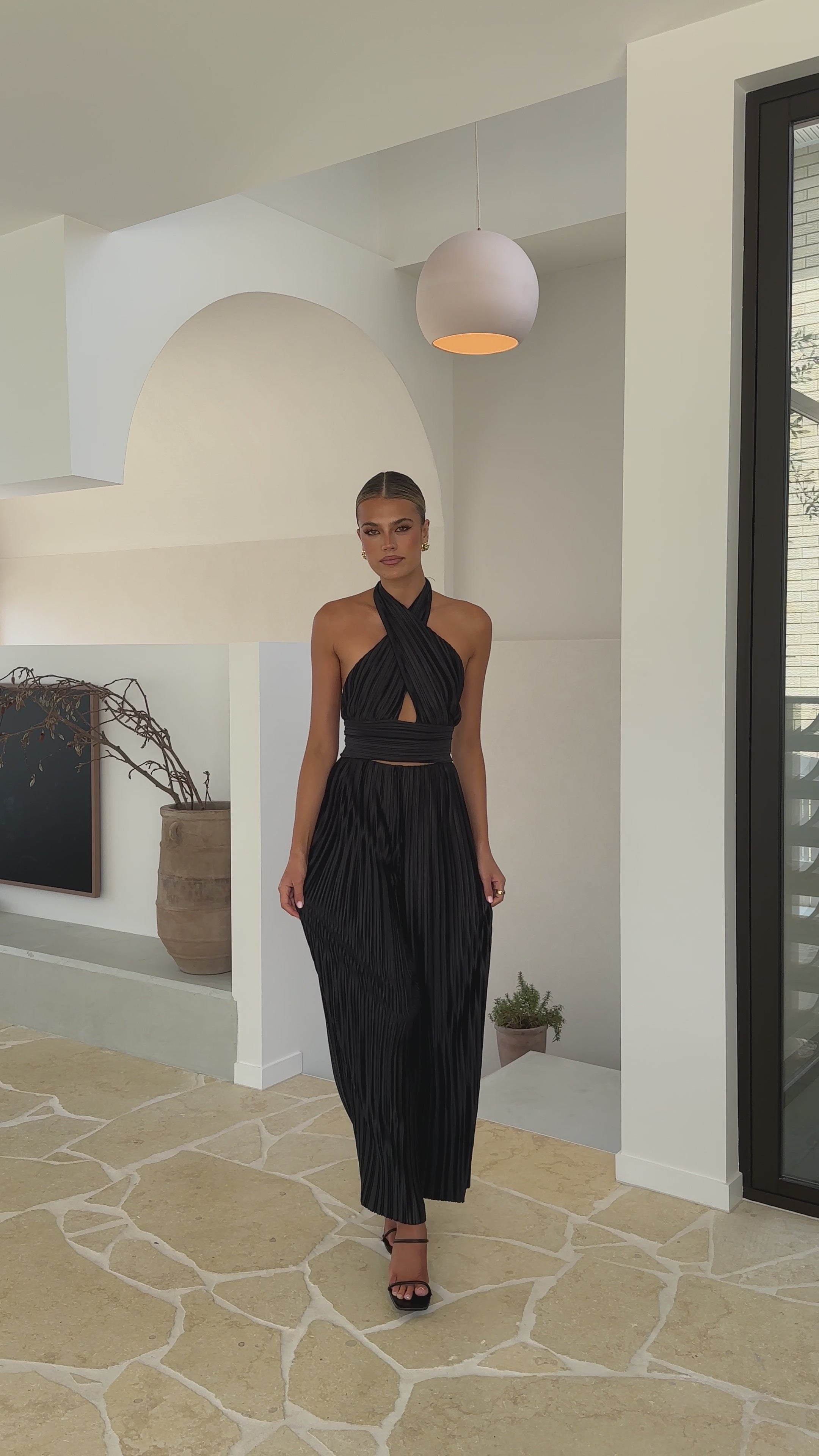 Load video: Frances Halter Neck Top - Black - Billy J