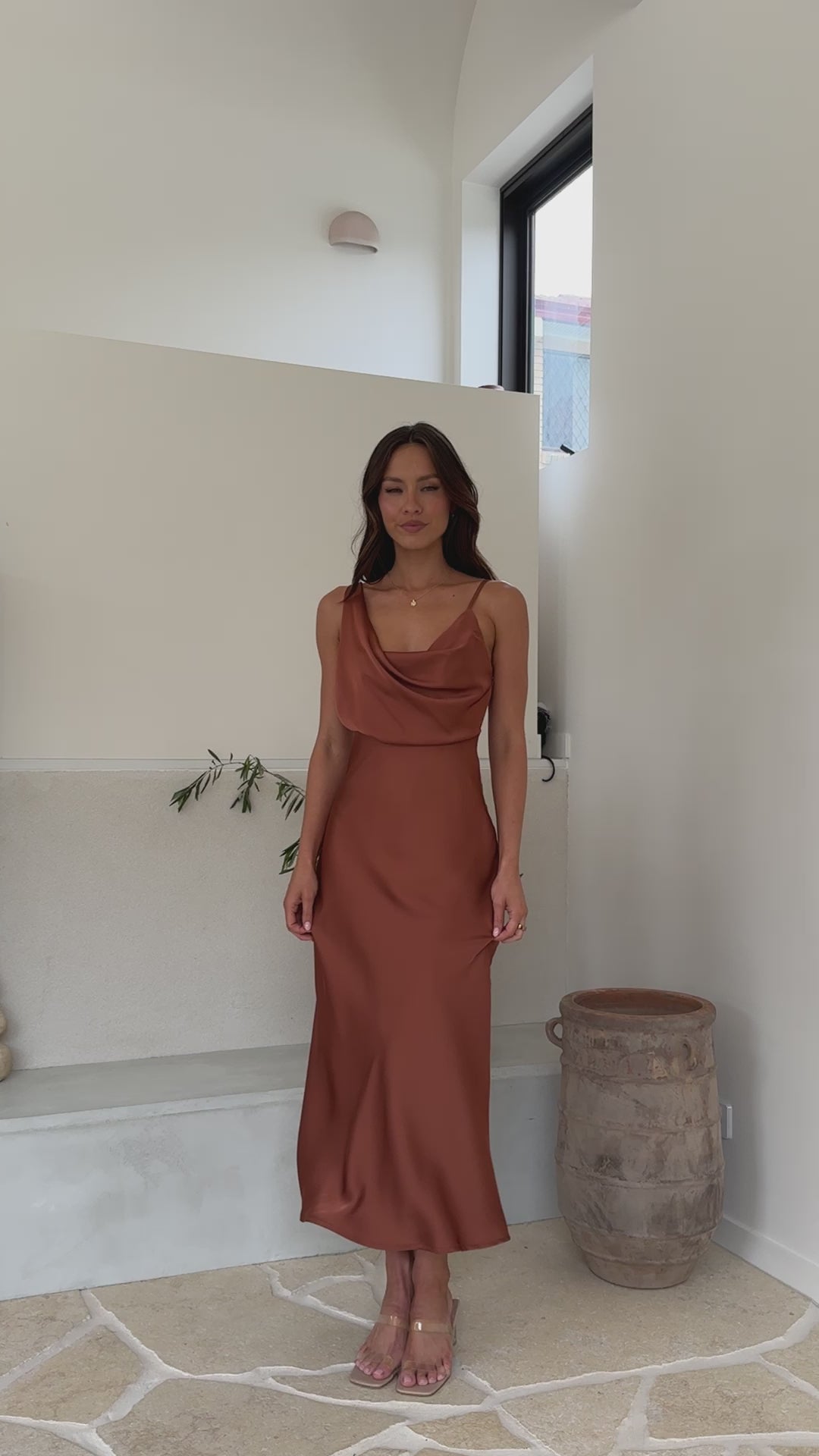 Load video: Audrey Maxi Dress - Copper - Billy J