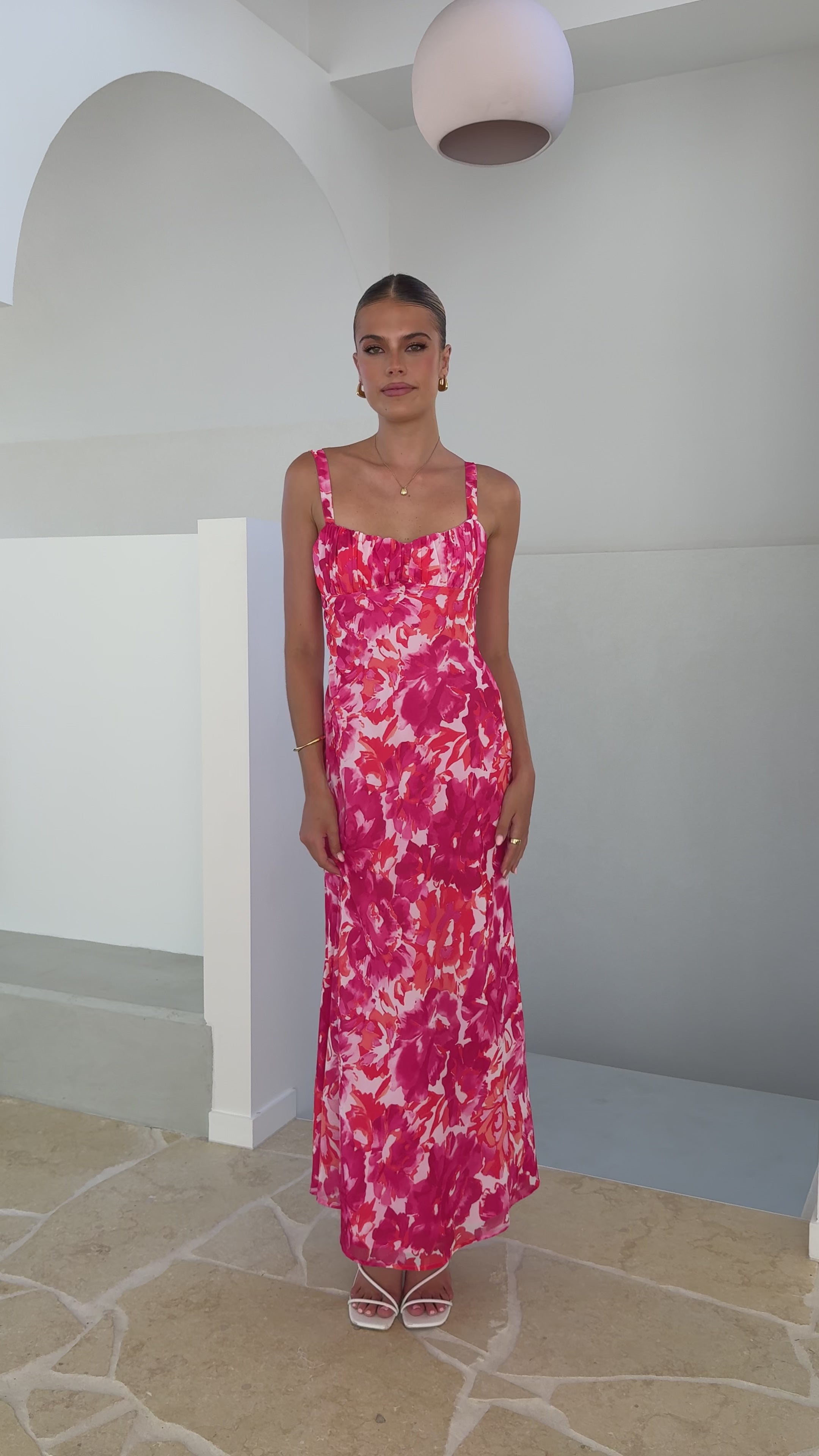 Load video: Margo Midi Dress - Pink/Red Floral - Billy J