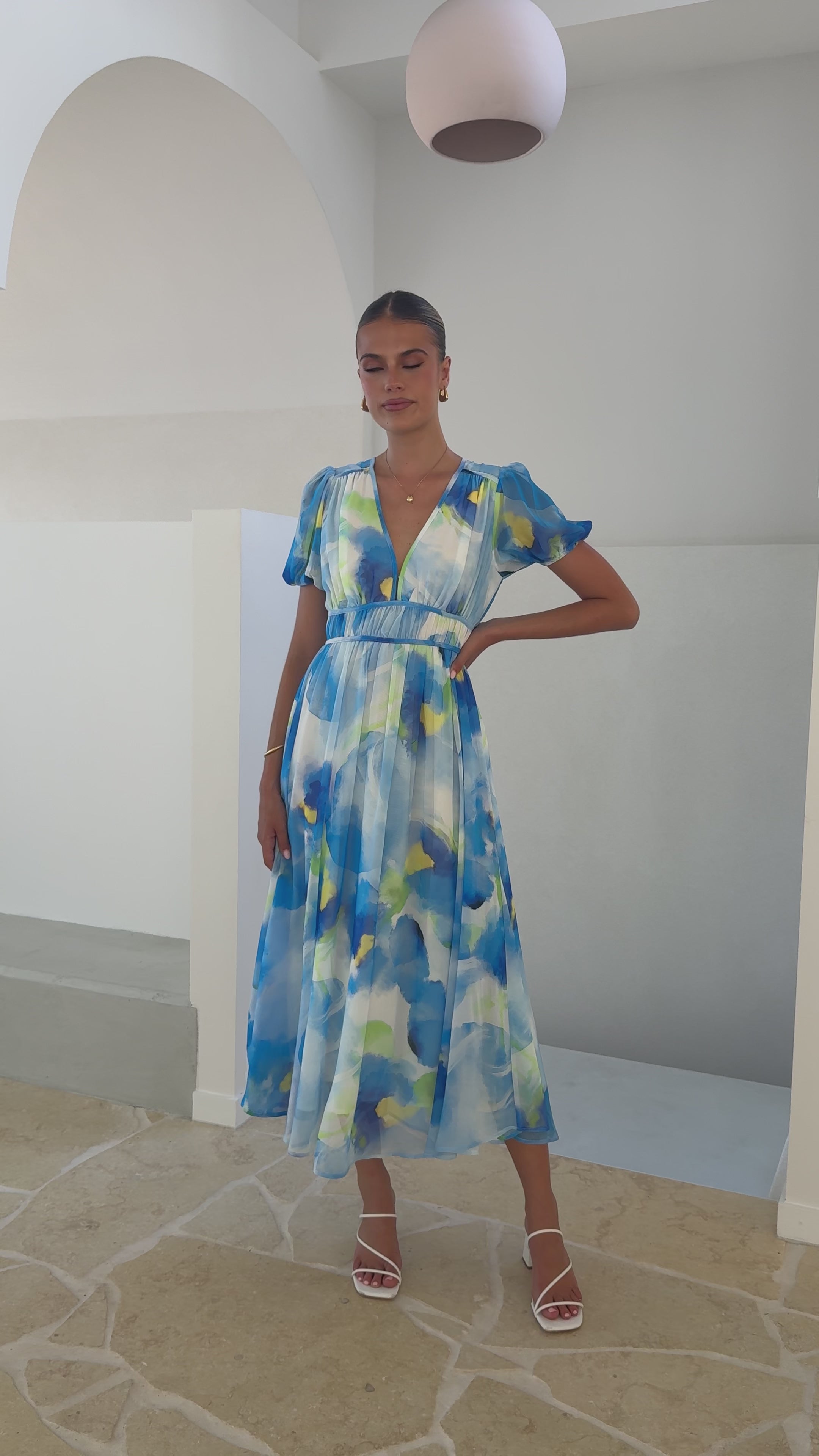 Load video: Amberose Maxi Dress - Blue/Green - Billy J