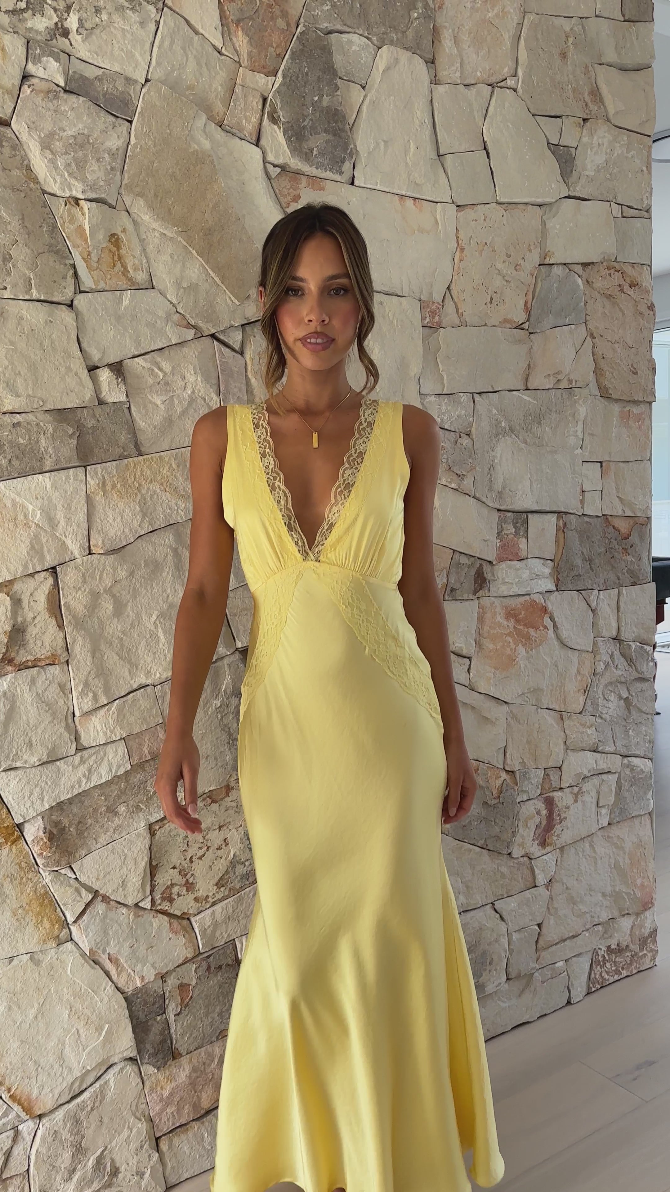 Load video: Basiano Maxi Dress - Yellow / Lace - Billy J