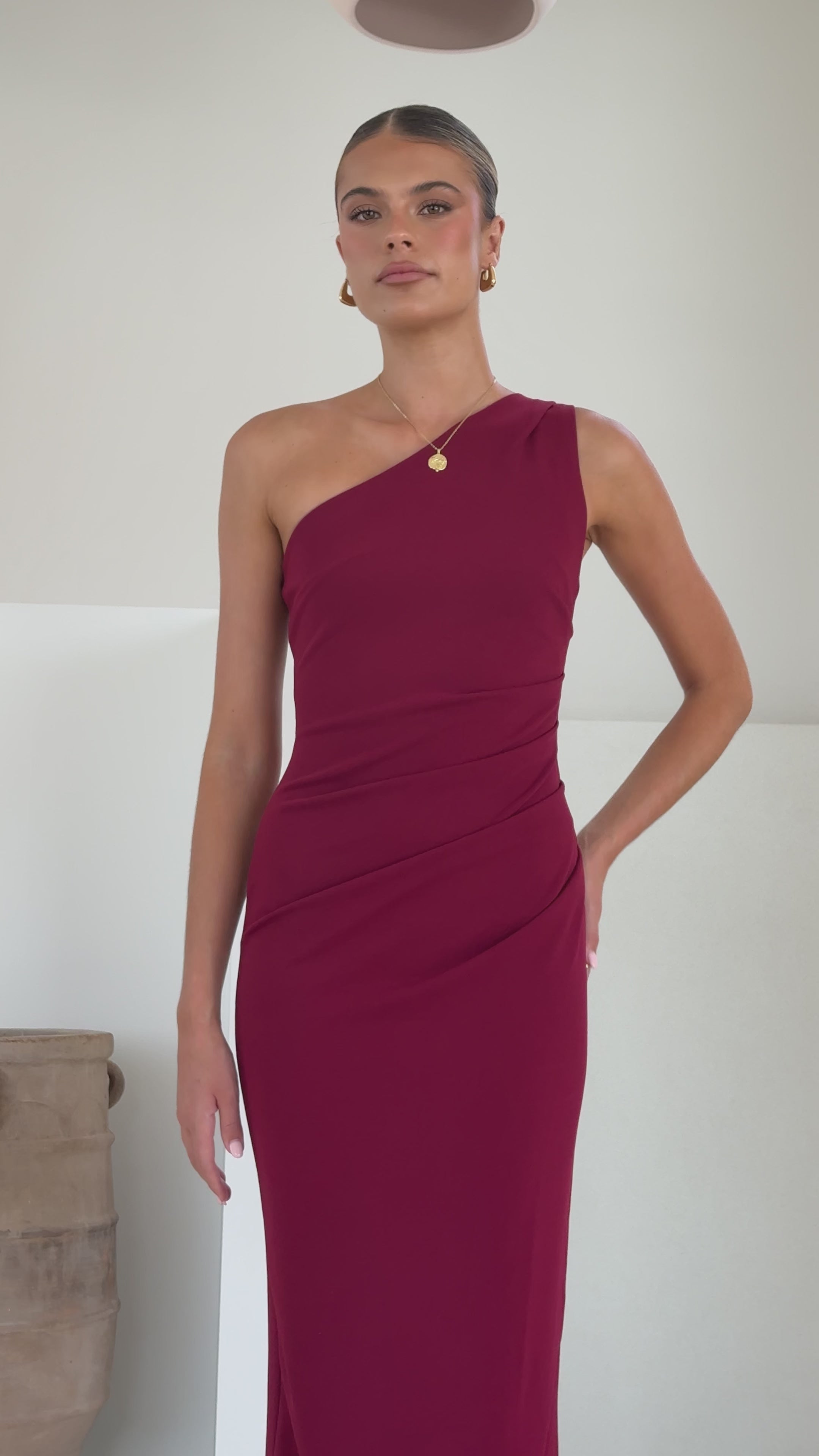 Load video: Cataleya Maxi Dress - Wine - Billy J