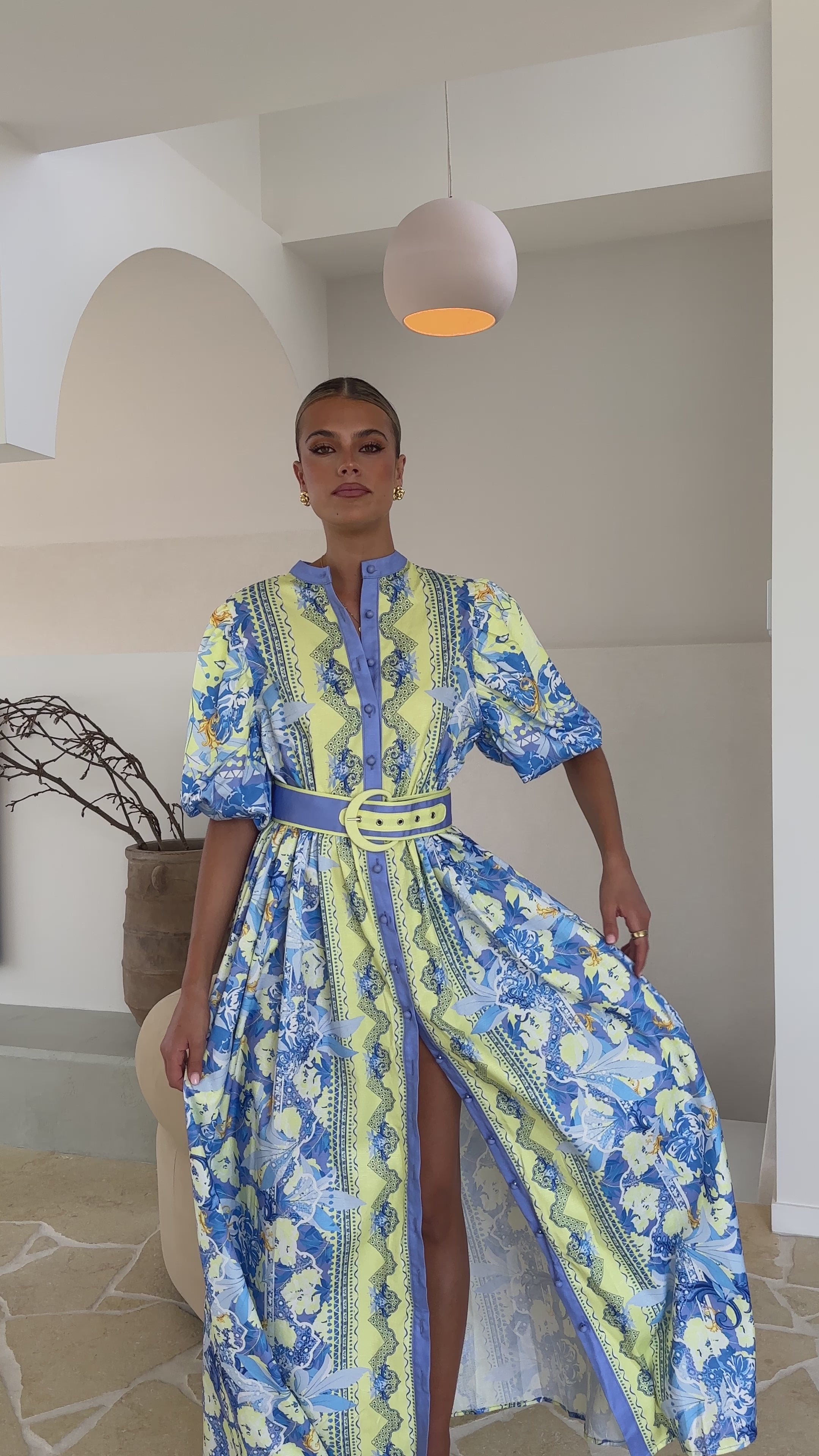 Load video: Claudelle Maxi Dress - Blue/Yellow - Billy J