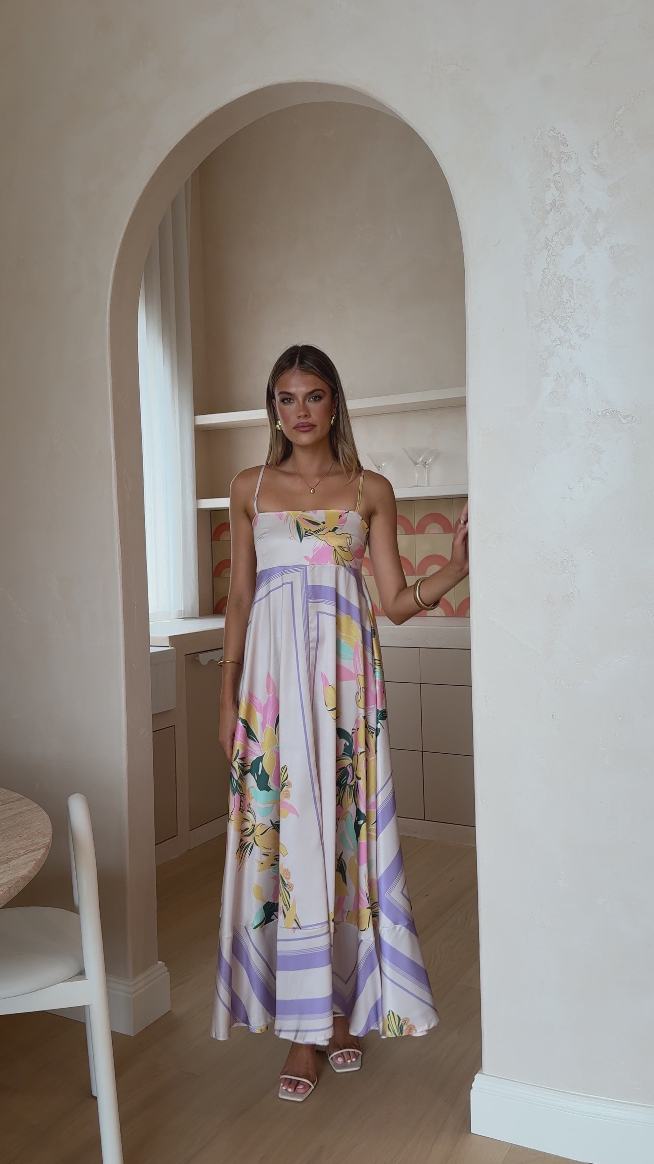 Load video: Kaethe Maxi Dress - Beige/Lilac - Billy J