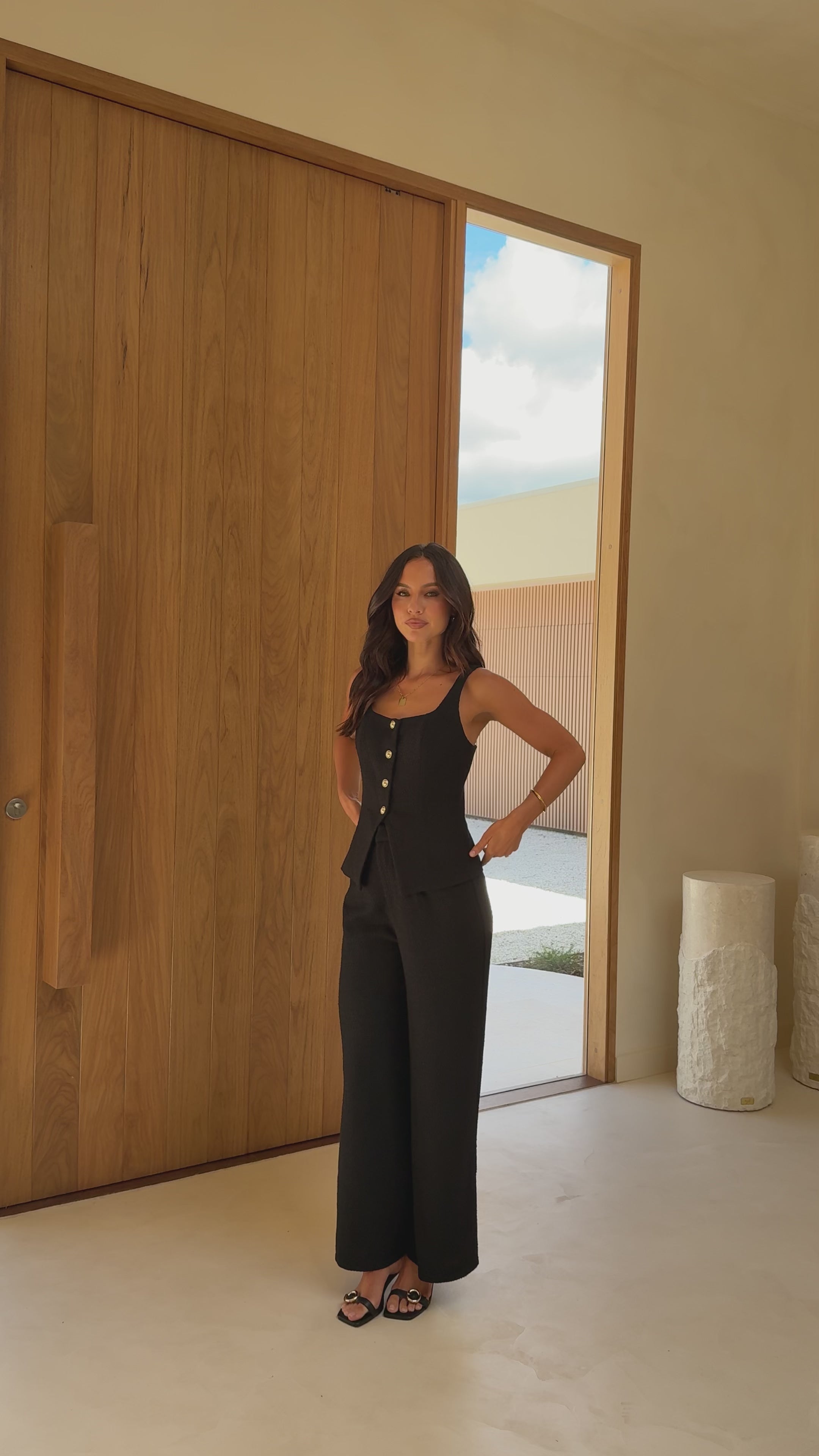 Load video: Karrina Tweed Button Up Vest and Pants Set - Black - Billy J