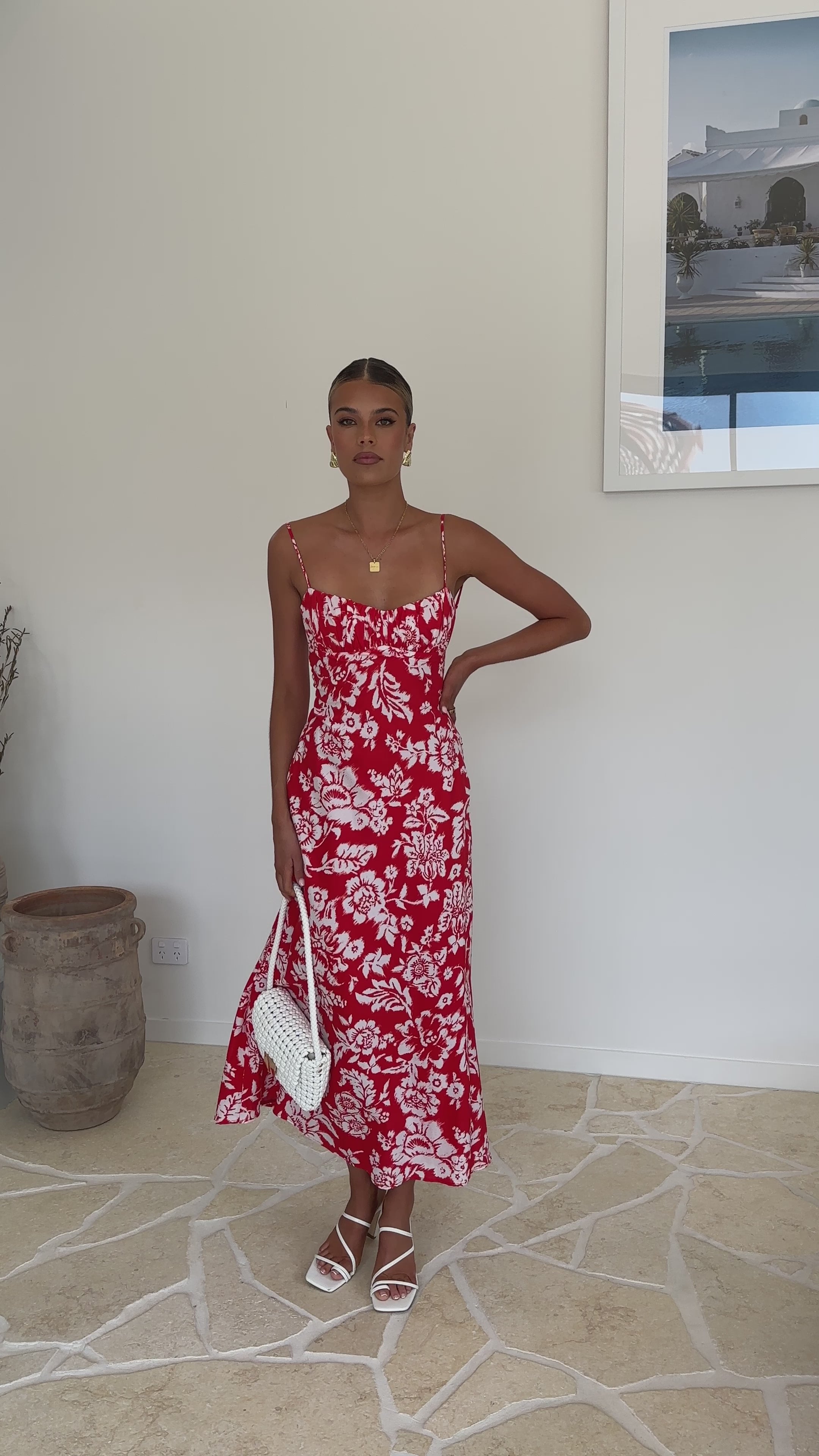 Load video: Margie Midi Dress - Red Floral - Billy J