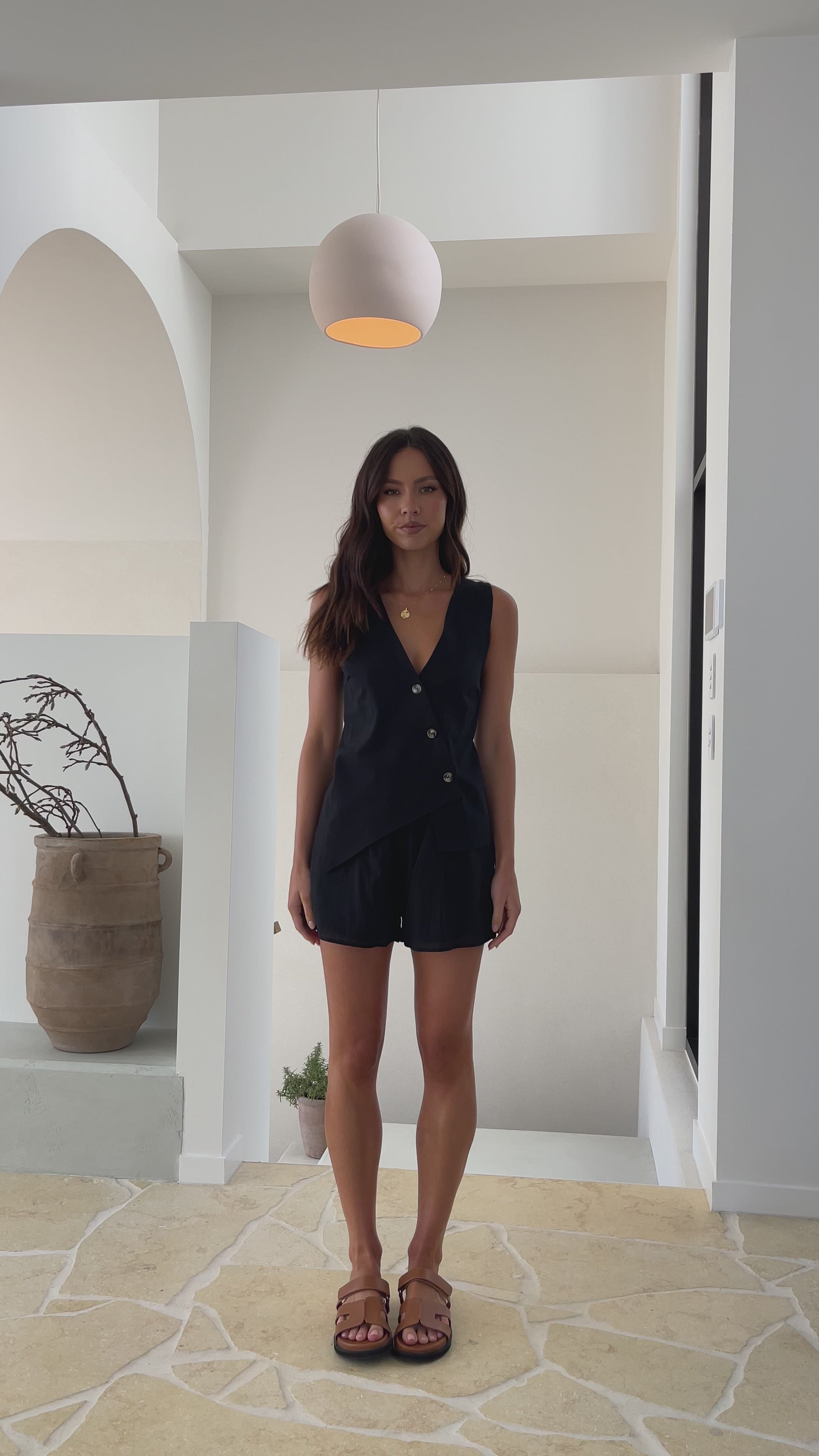 Load video: Gallia Asymmetrical Top and Shorts Set - Black - Billy J