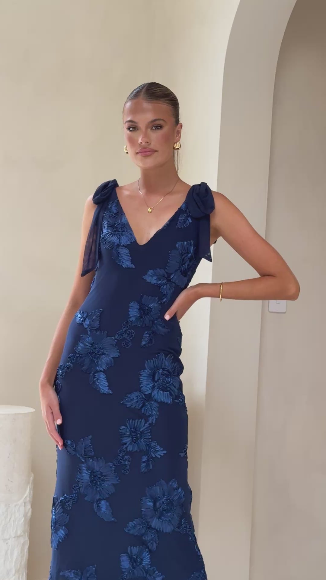 Load video: Usha Tie Strap Maxi Dress - Navy - Billy J