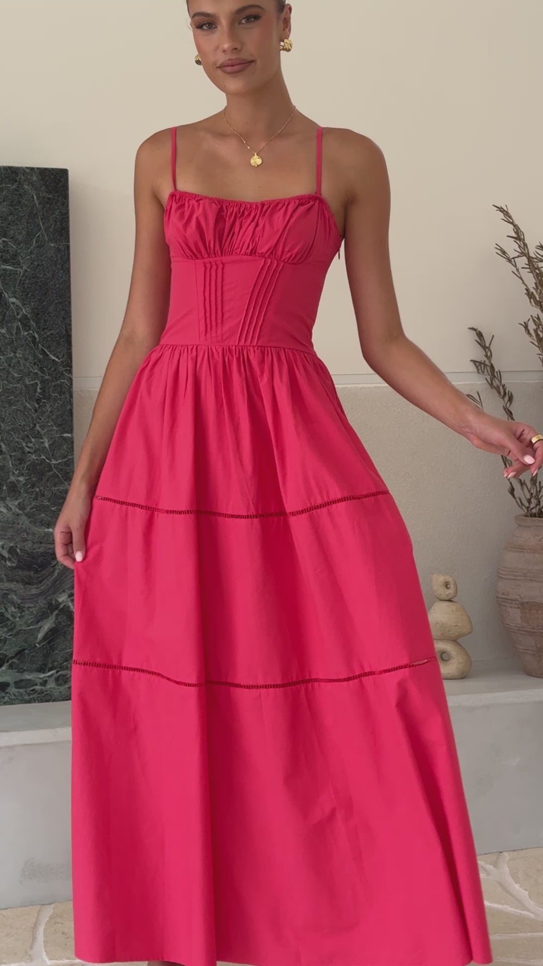Load video: Isabella Maxi Dress - Red - Billy J