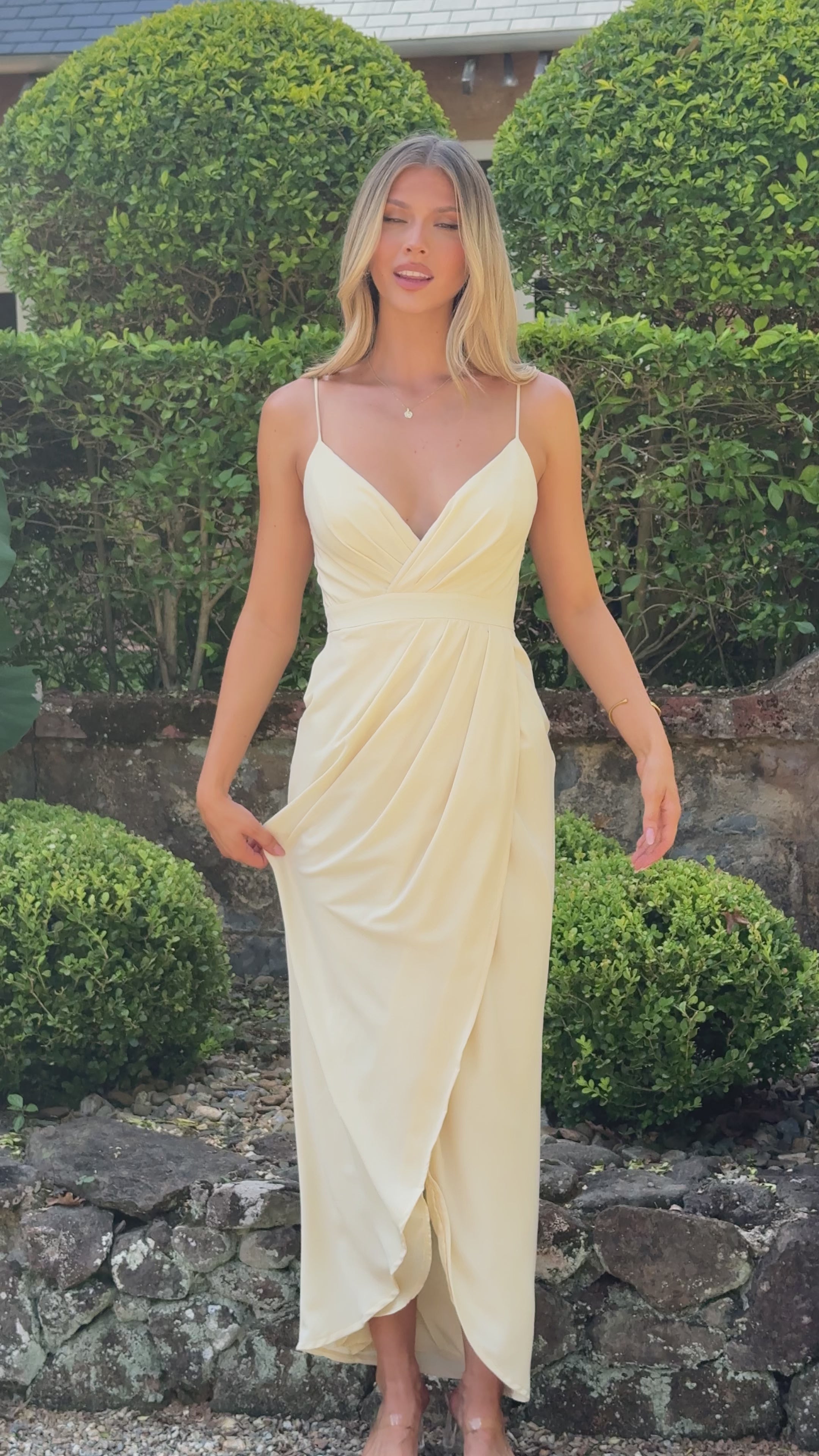 Load video: Charlotte Draped Maxi Dress - Yellow - Billy J
