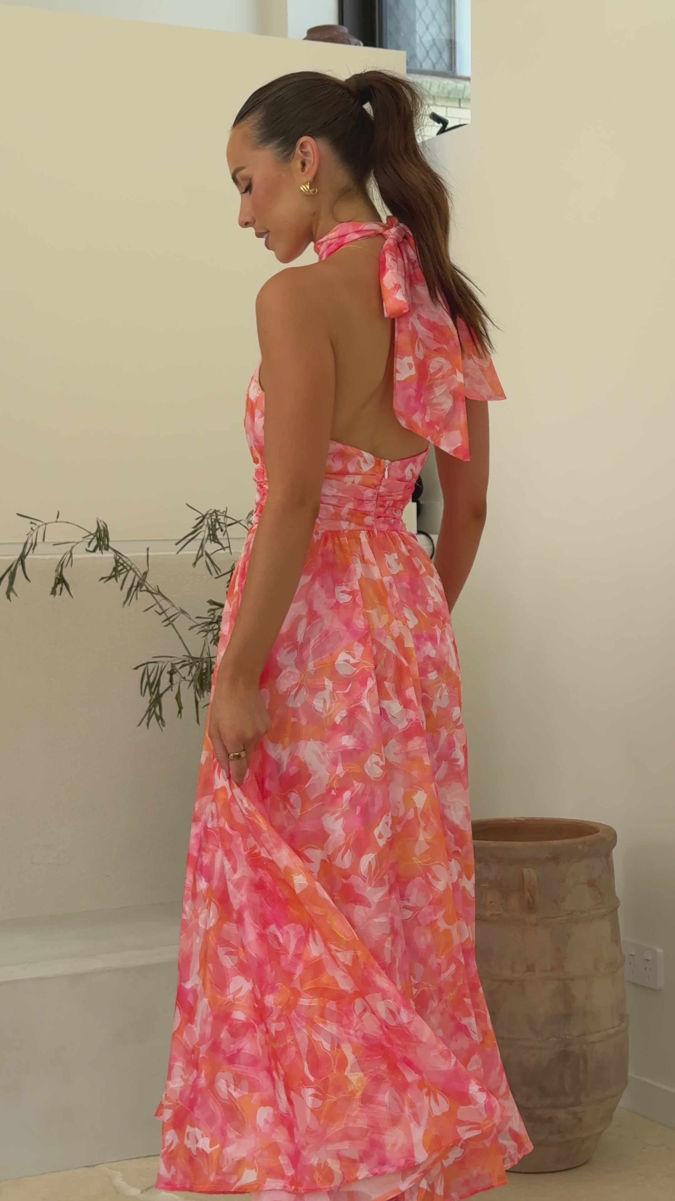 Load video: Taipa Maxi Dress - Pink / Orange Floral - Billy J