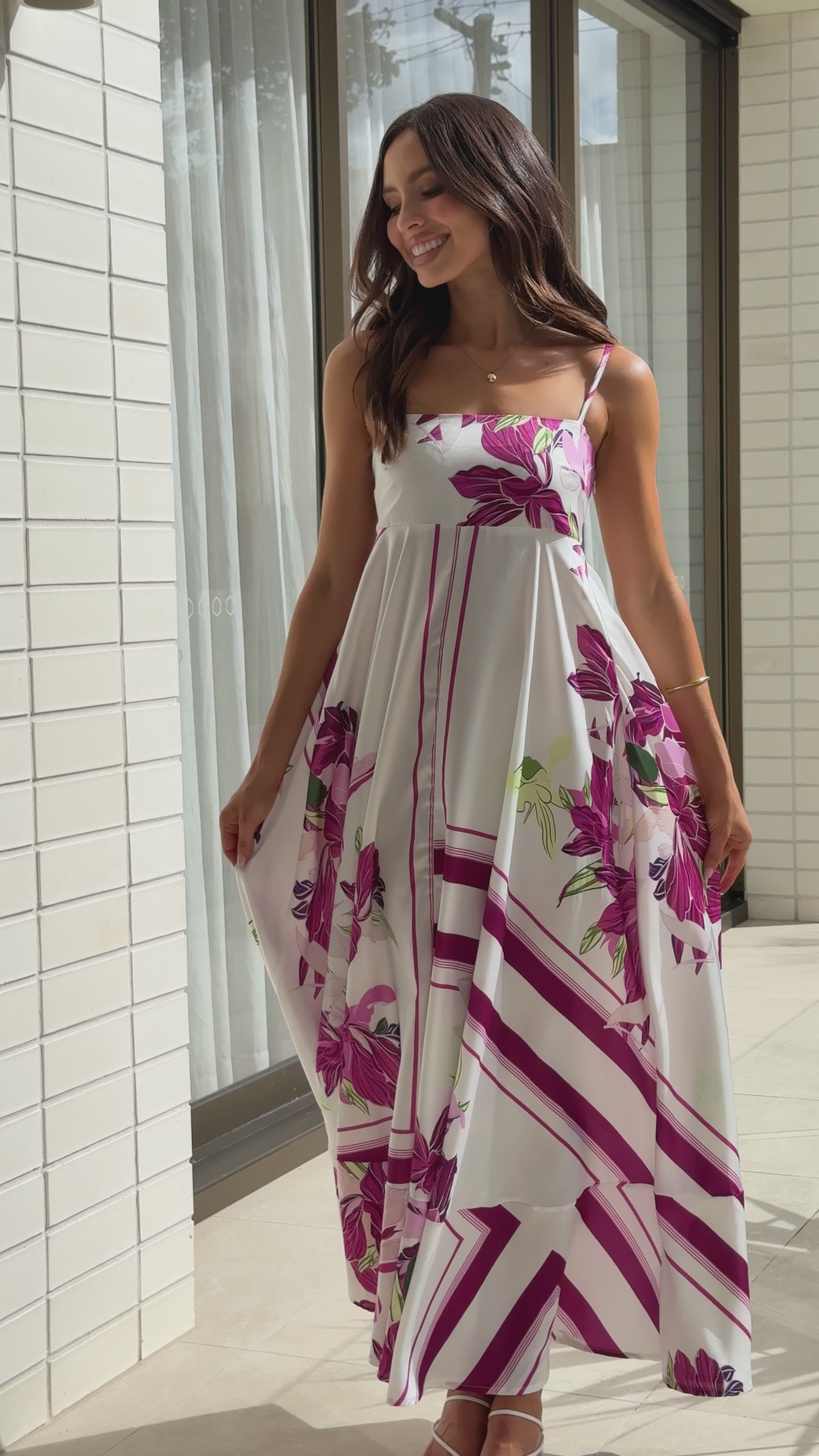 Load video: Kaethe Maxi Dress - White/Pink - Billy J
