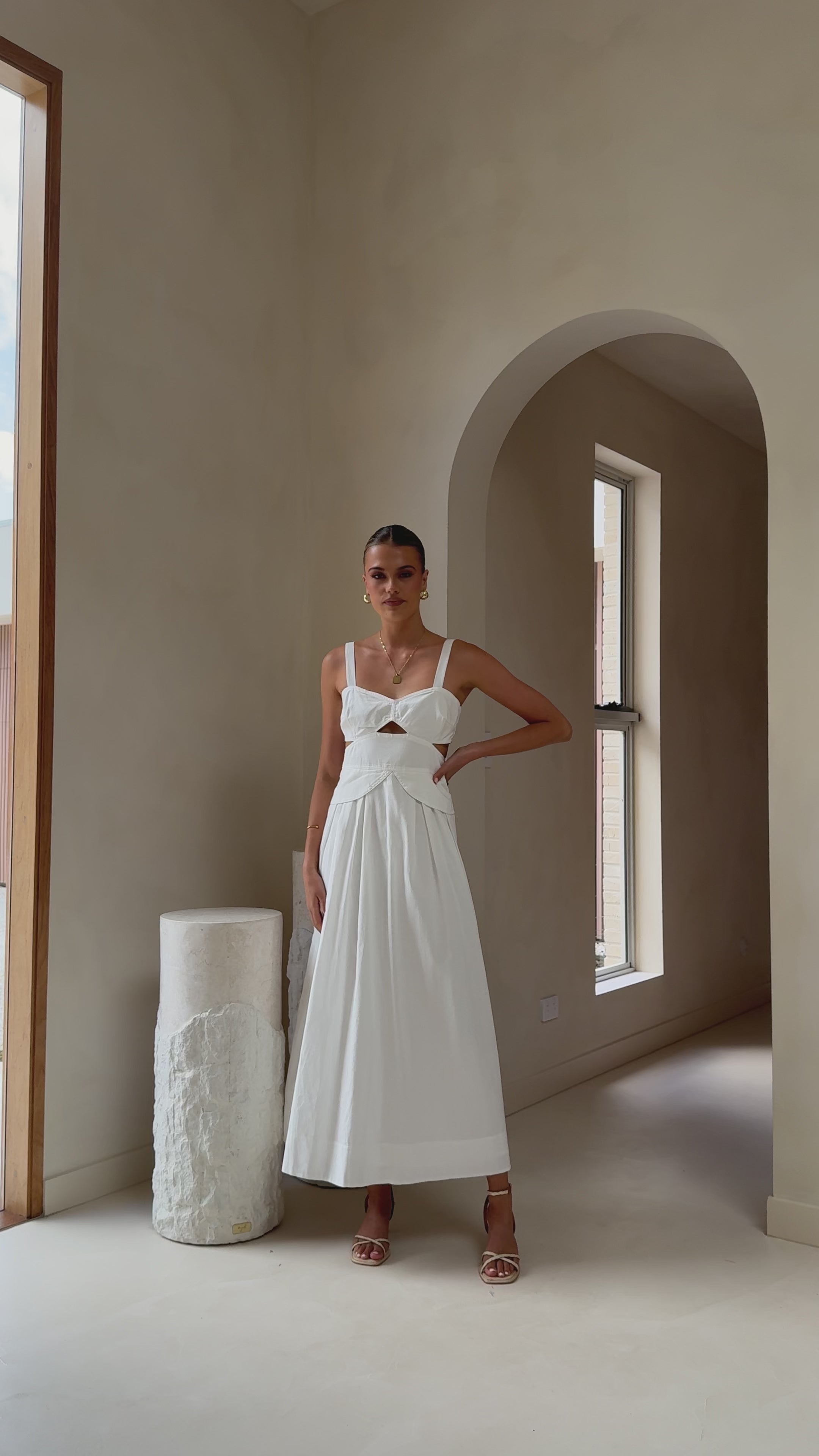 Load video: Harleigh Midi Dress - White - Billy J