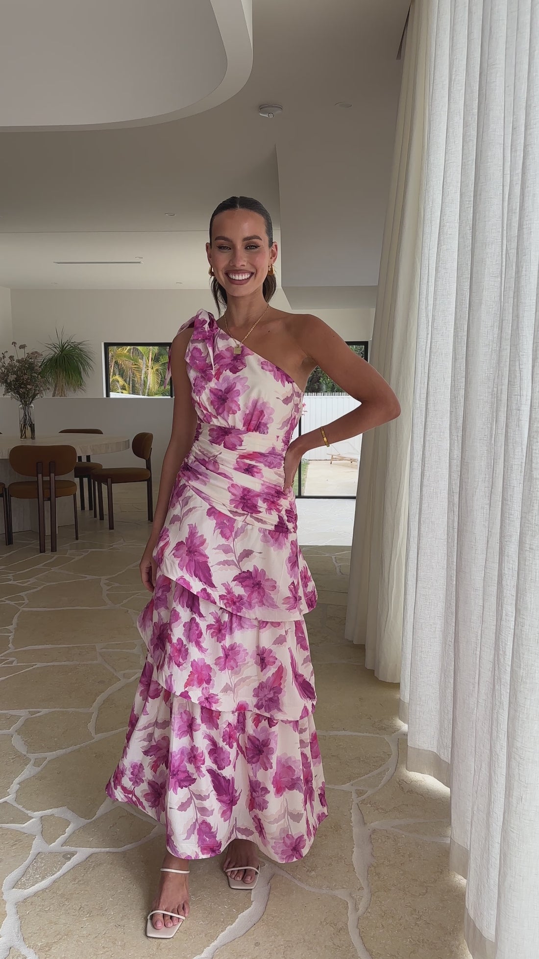 Odilie One Shoulder Maxi Dress - Pink Floral - Billy J
