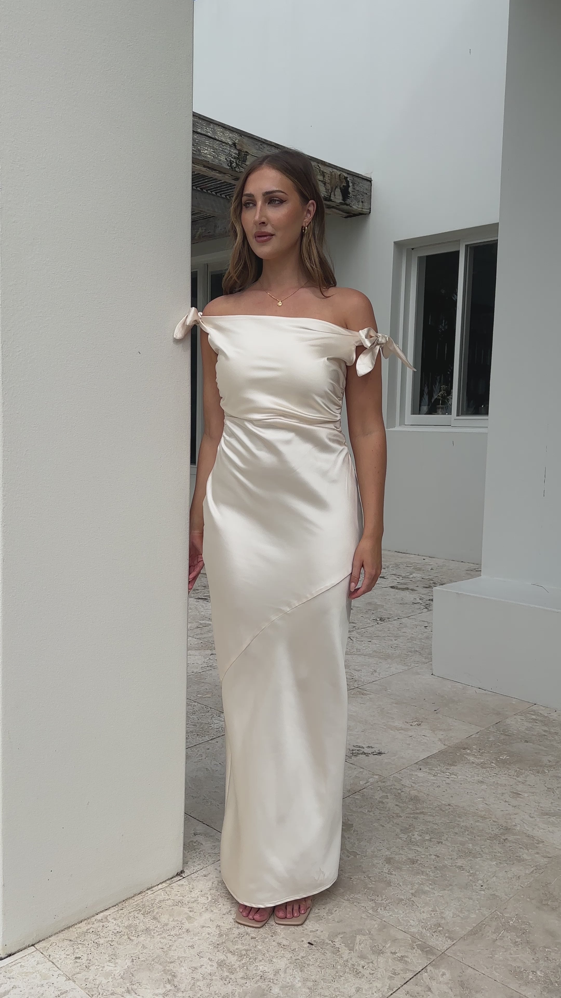 Load video: Frida Maxi Dress - Champagne - Billy J