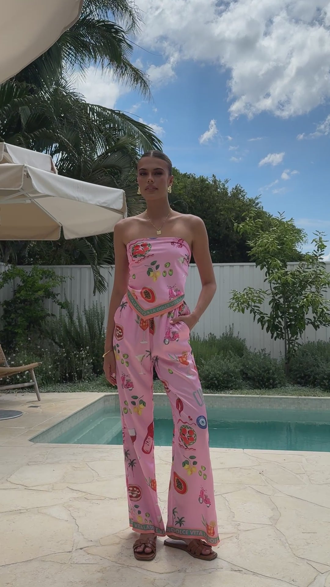 Load video: Harley Scarf Top and Pants Set - Pink Dolce Vita - Billy J