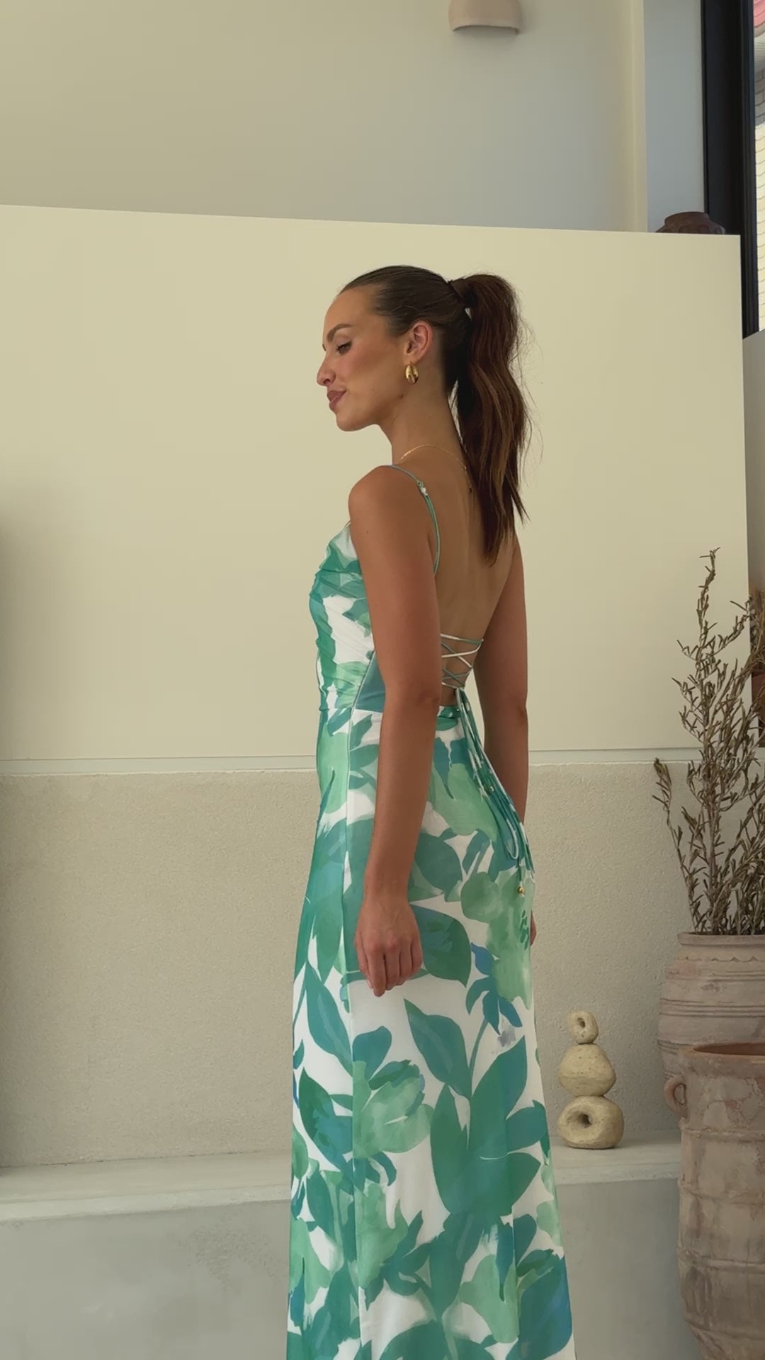 Load video: Ashley Maxi Dress - Green Floral - Billy J
