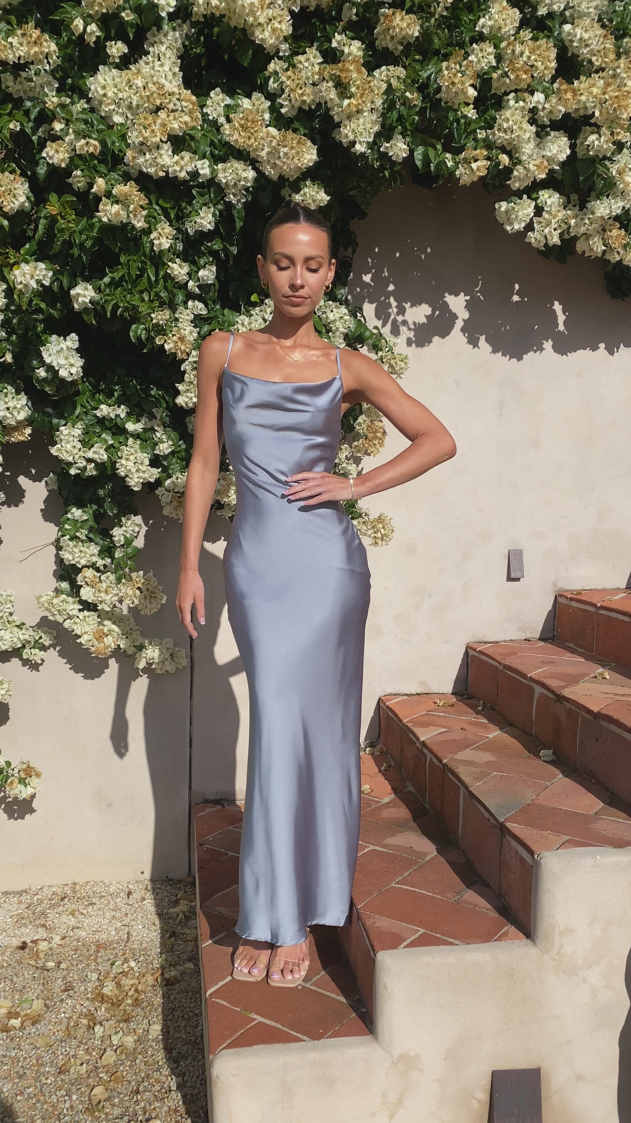 Load video: Willow Maxi Dress - Steel Blue - Billy J