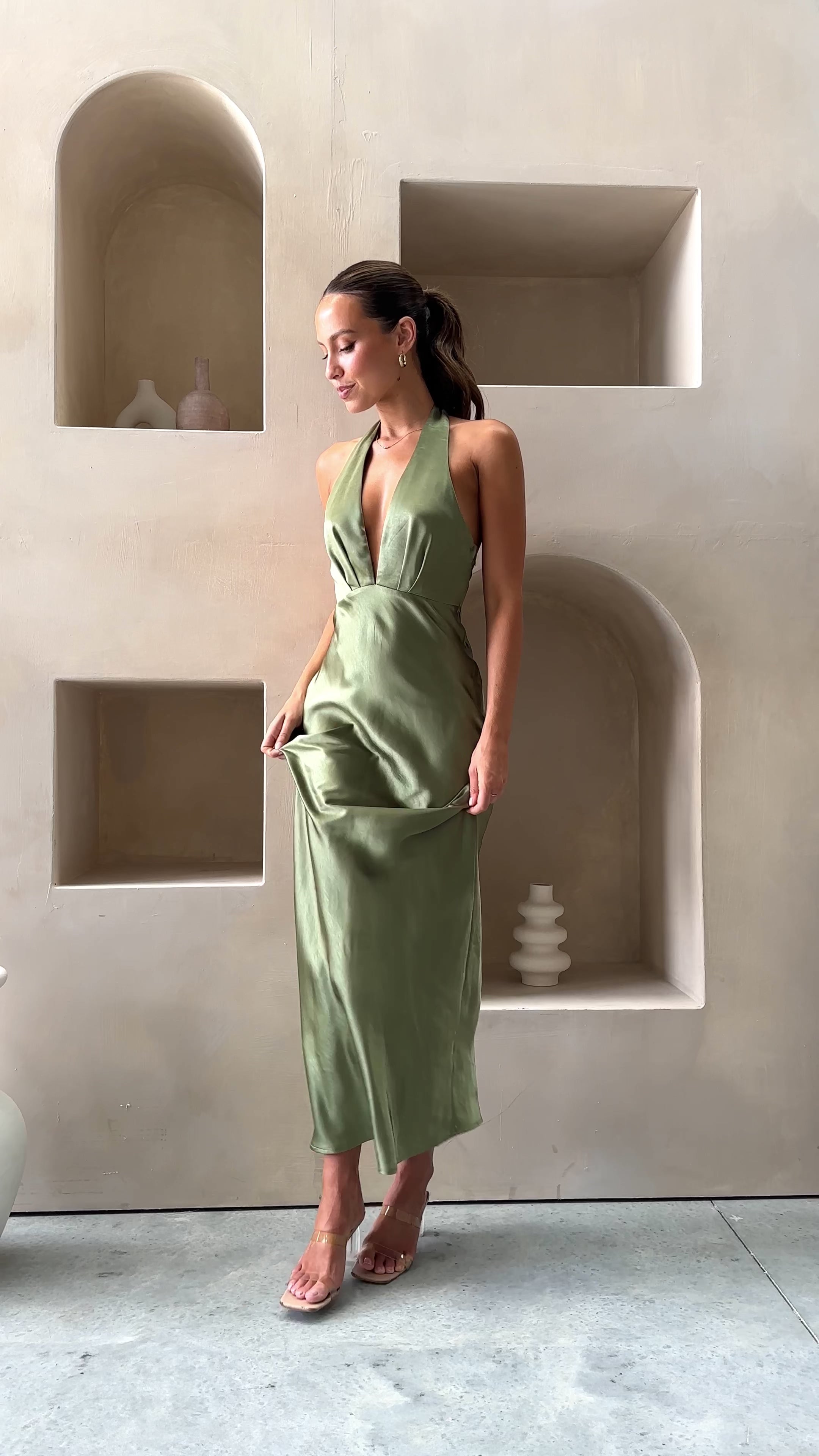 Load video: Chloe Maxi Dress - Olive - Billy J