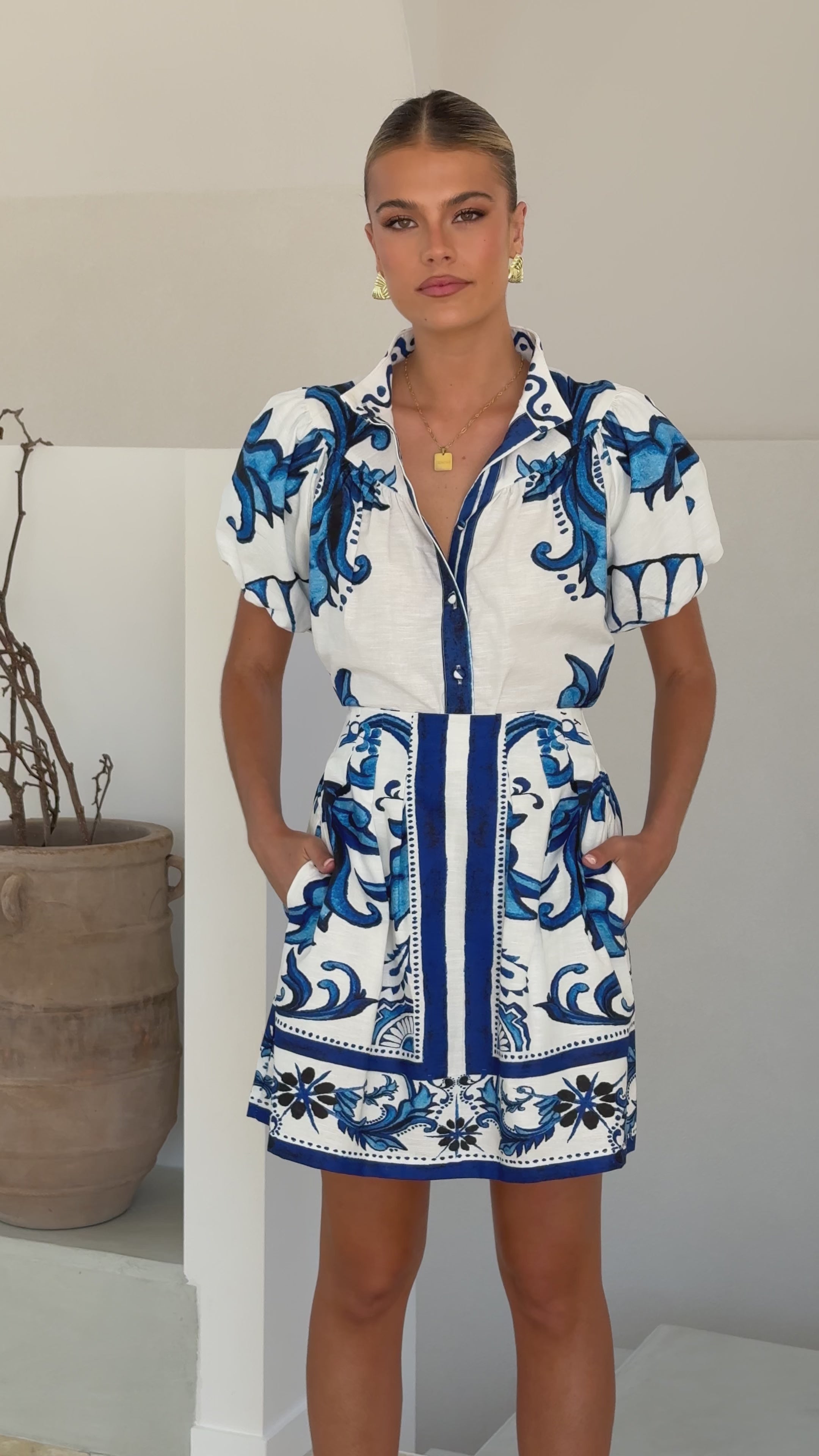 Load video: Laraine Mini Skirt - Sapphire / White Zayna - Billy J
