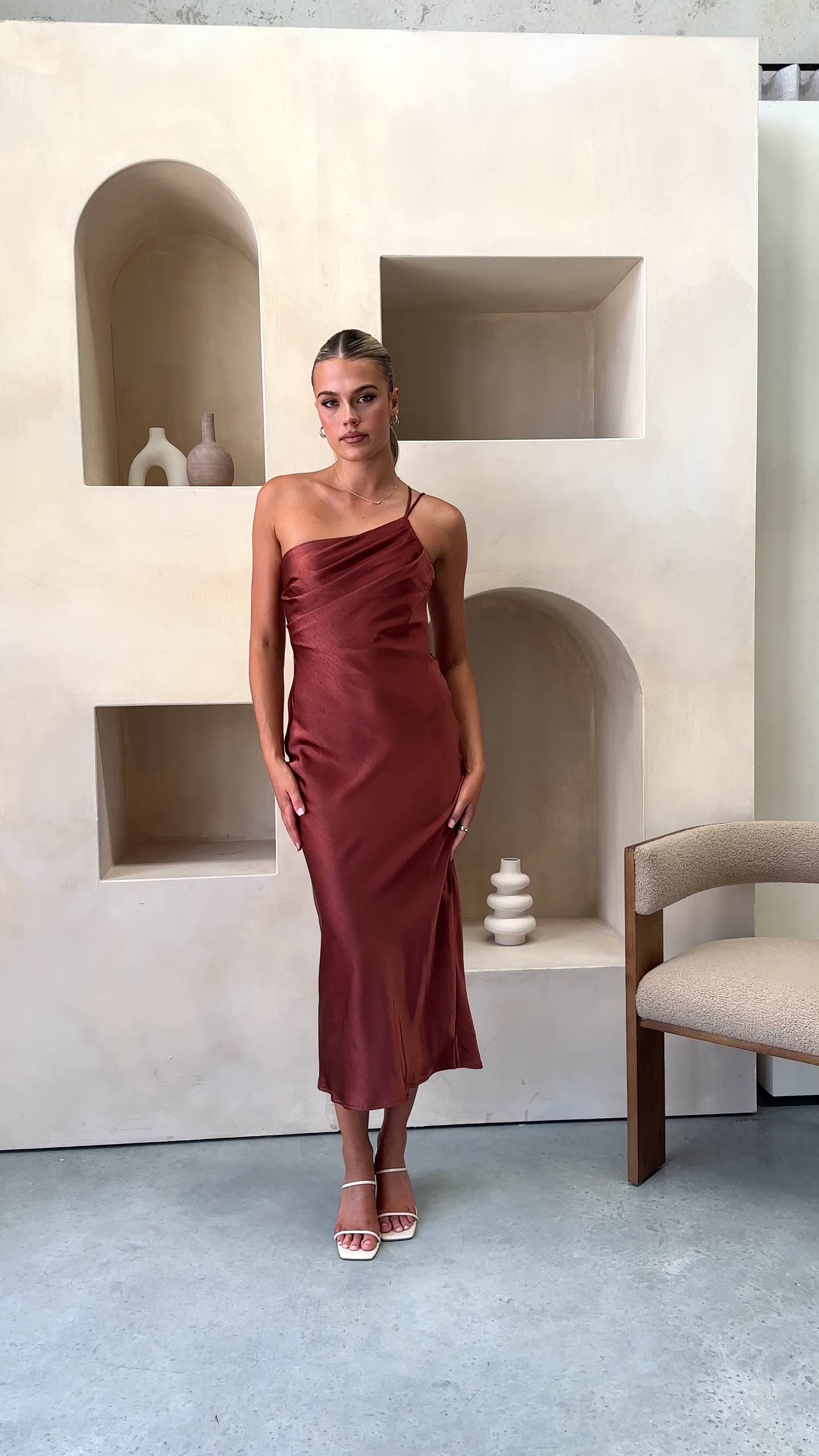 Load video: Josephina Midi Dress - Rust - Billy J