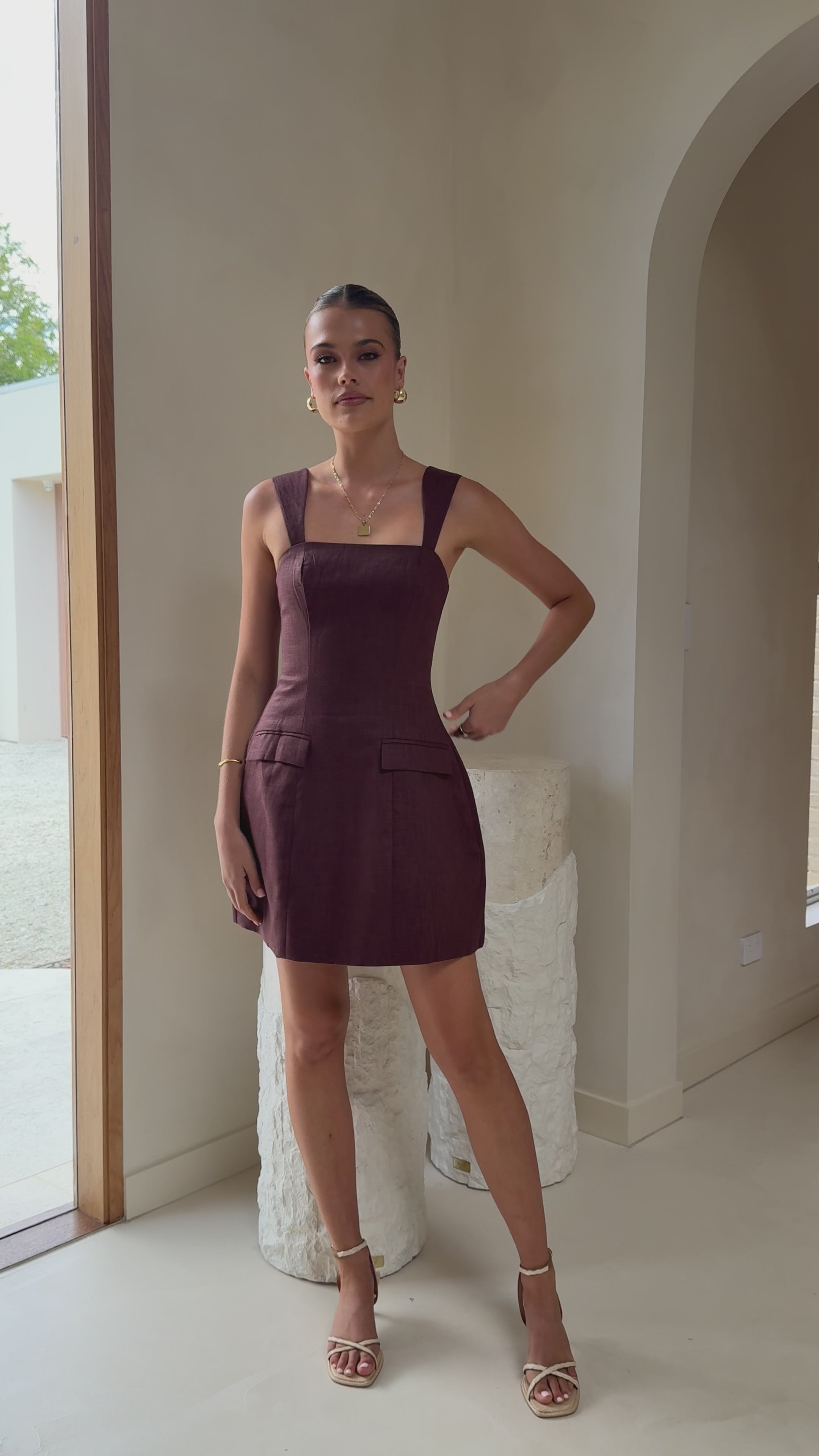 Load video: Hilarie Mini Dress - Brown - Billy J