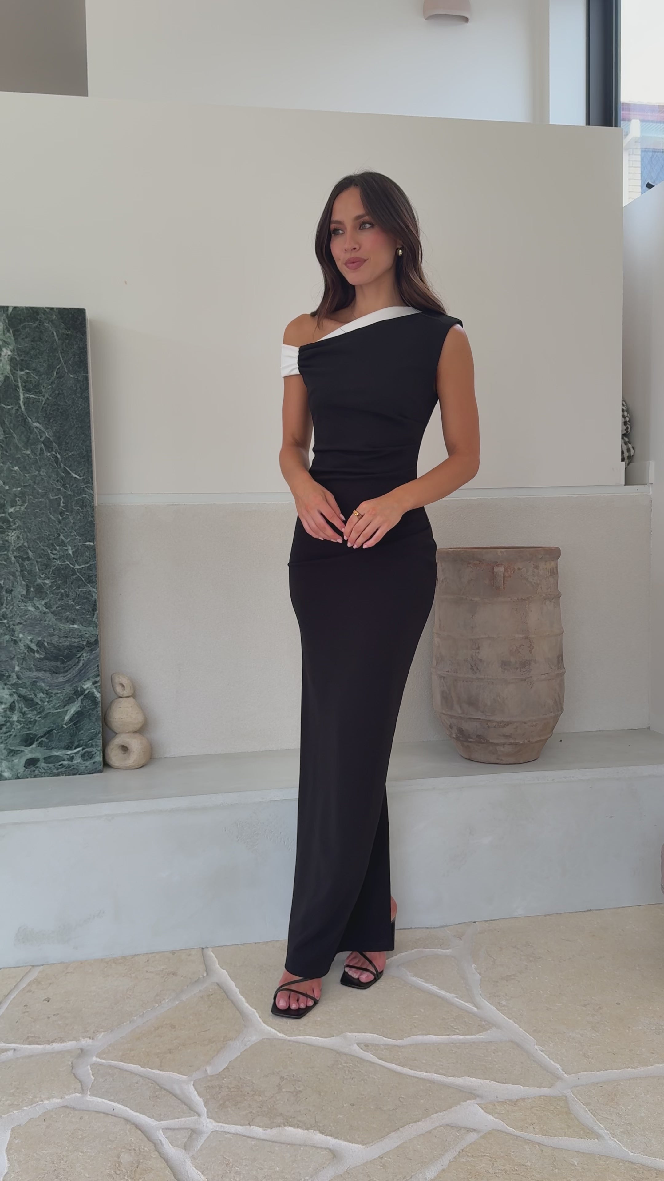 Load video: Honey Maxi Dress - Black/White - Billy J
