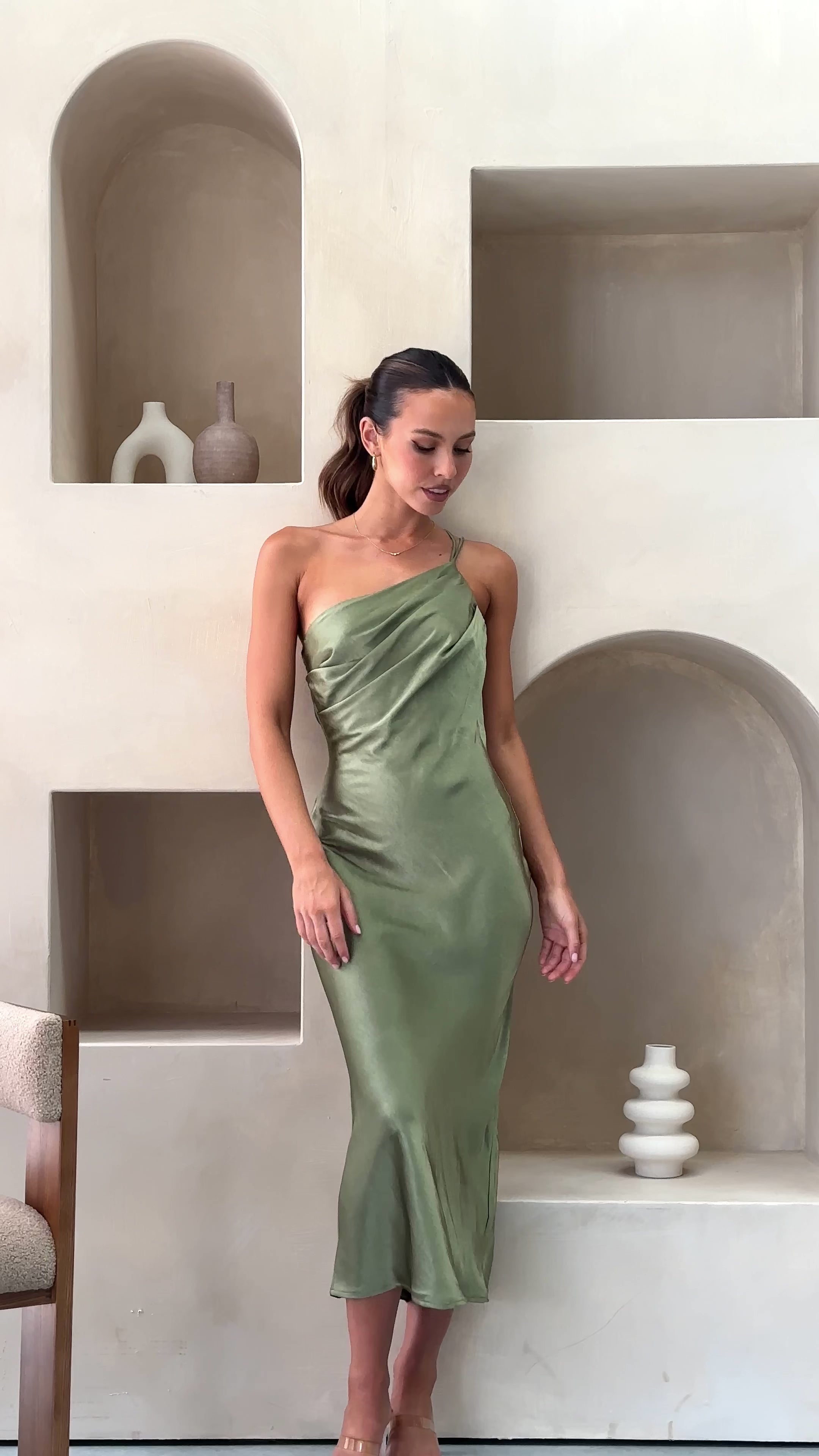 Load video: Josephina Midi Dress - Olive - Billy J