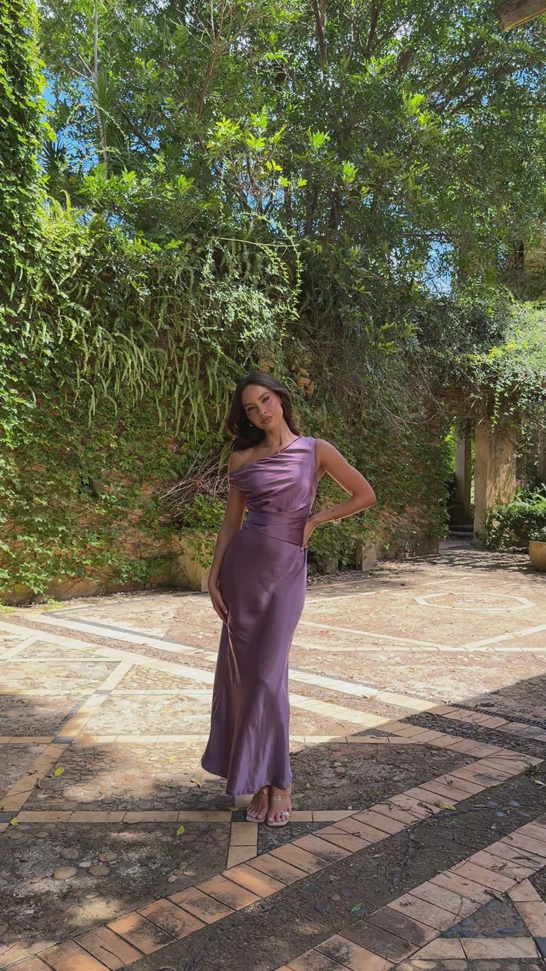 Load video: Auria Off Shoulder Maxi Dress - Plum - Billy J
