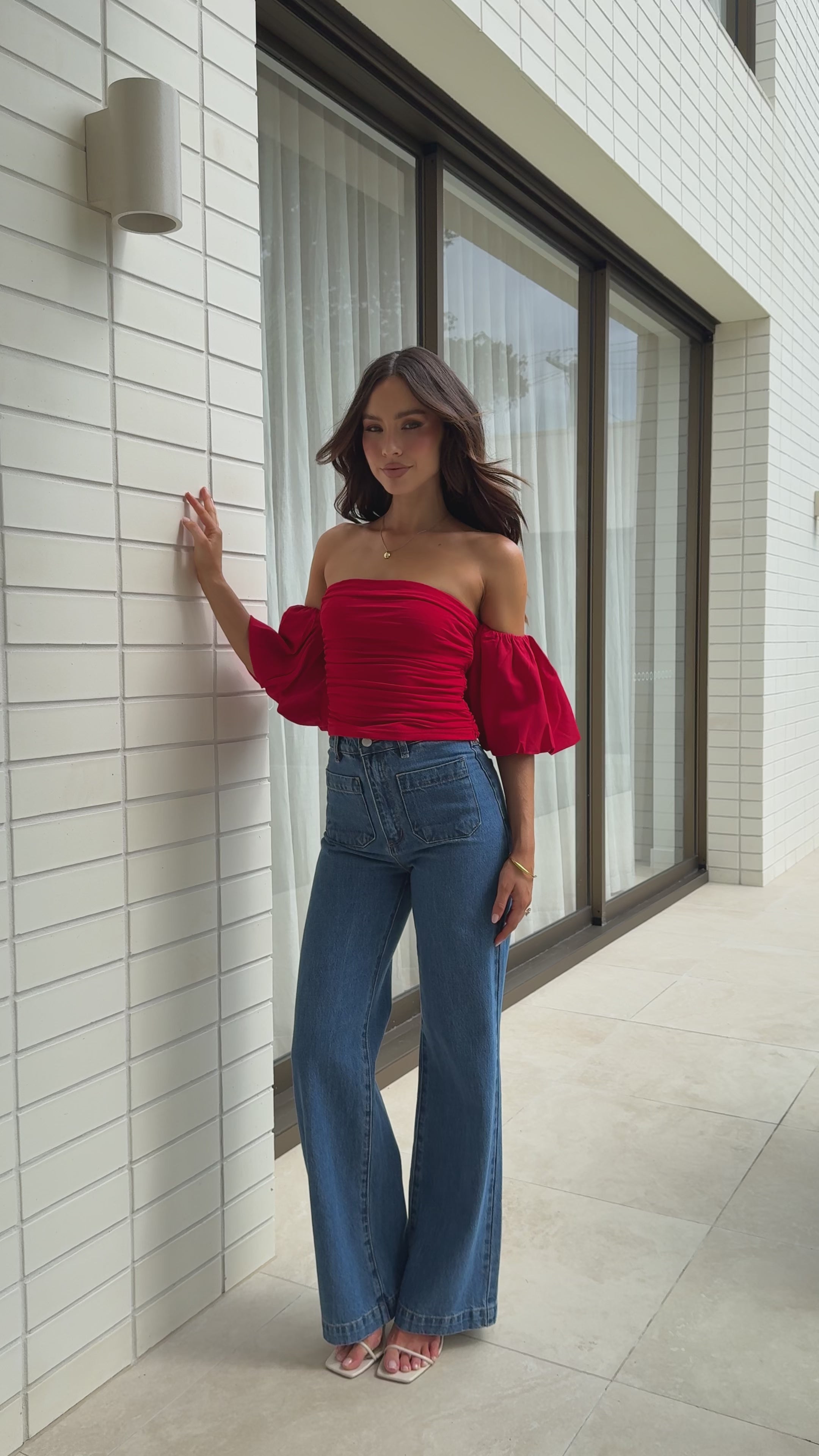 Load video: Florence Crop Top - Red - Billy J