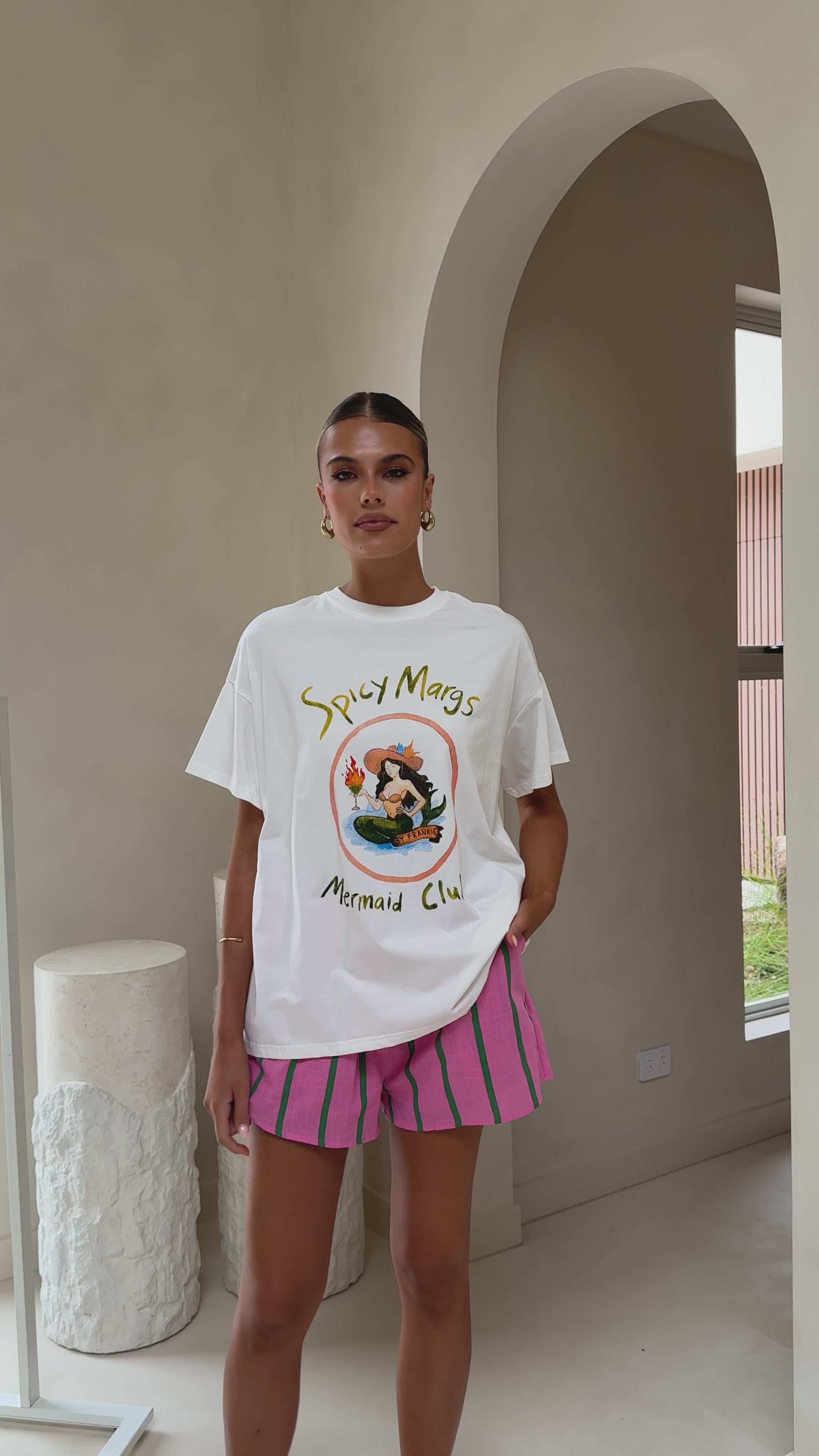 Load video: Mermaid Club Top and Shorts Set - White/Pink - Billy J