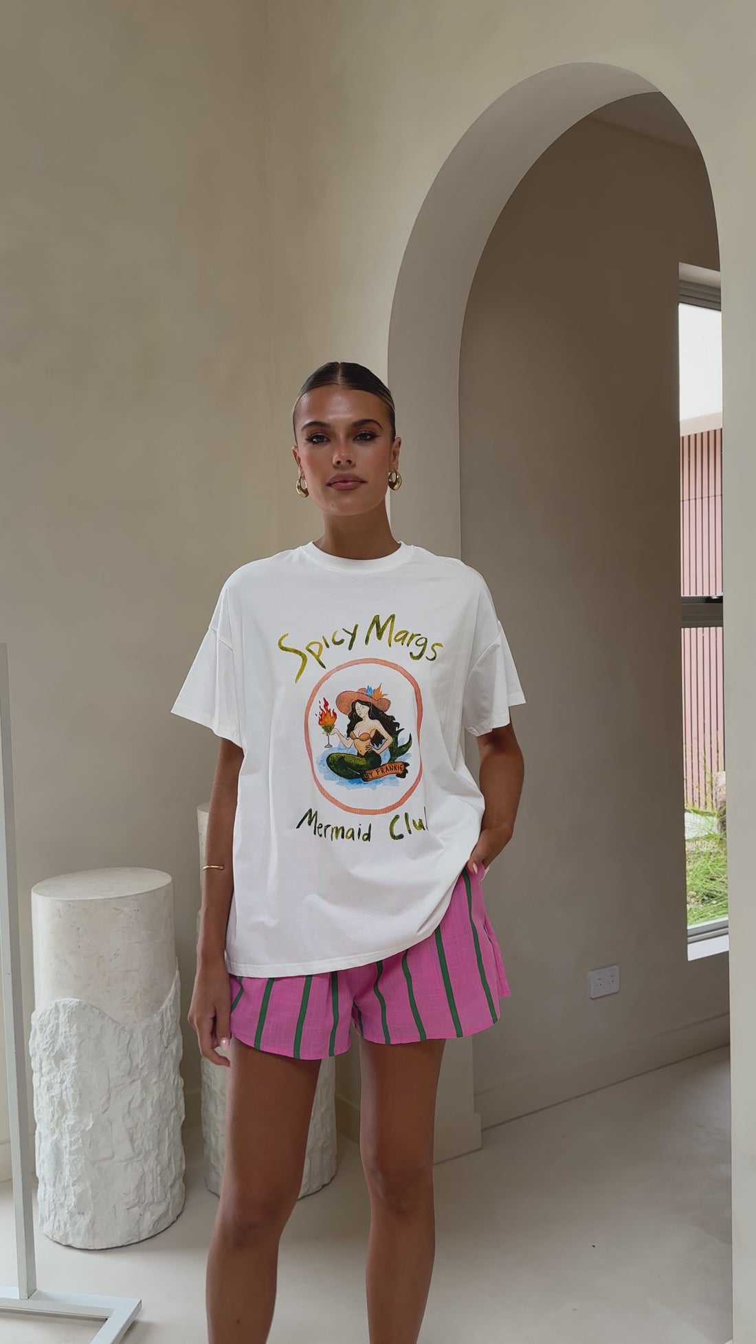 Mermaid Club Top and Shorts Set - White/Pink - Billy J