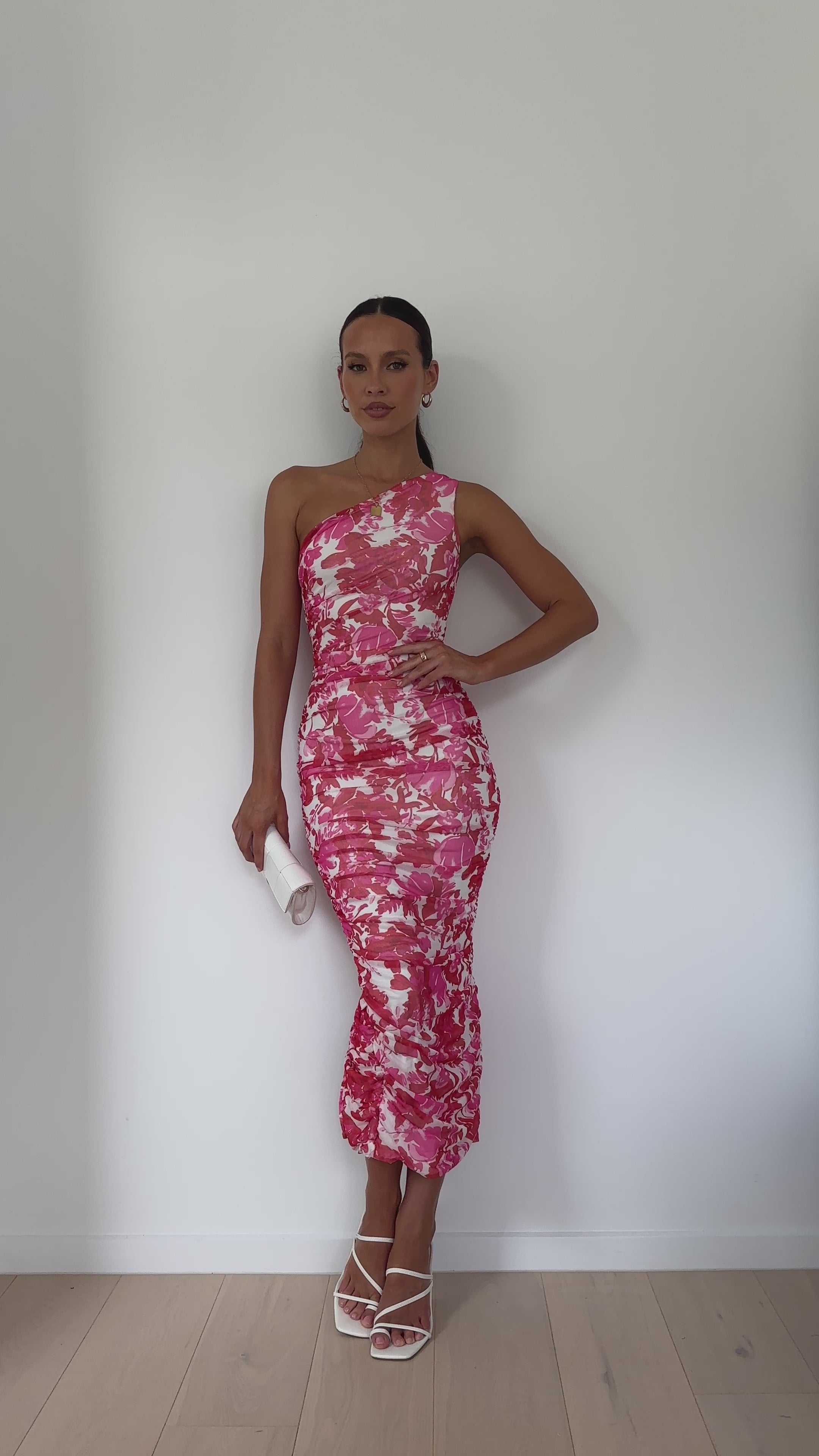 Load video: Natalia Midi Dress - Pink Floral - Billy J