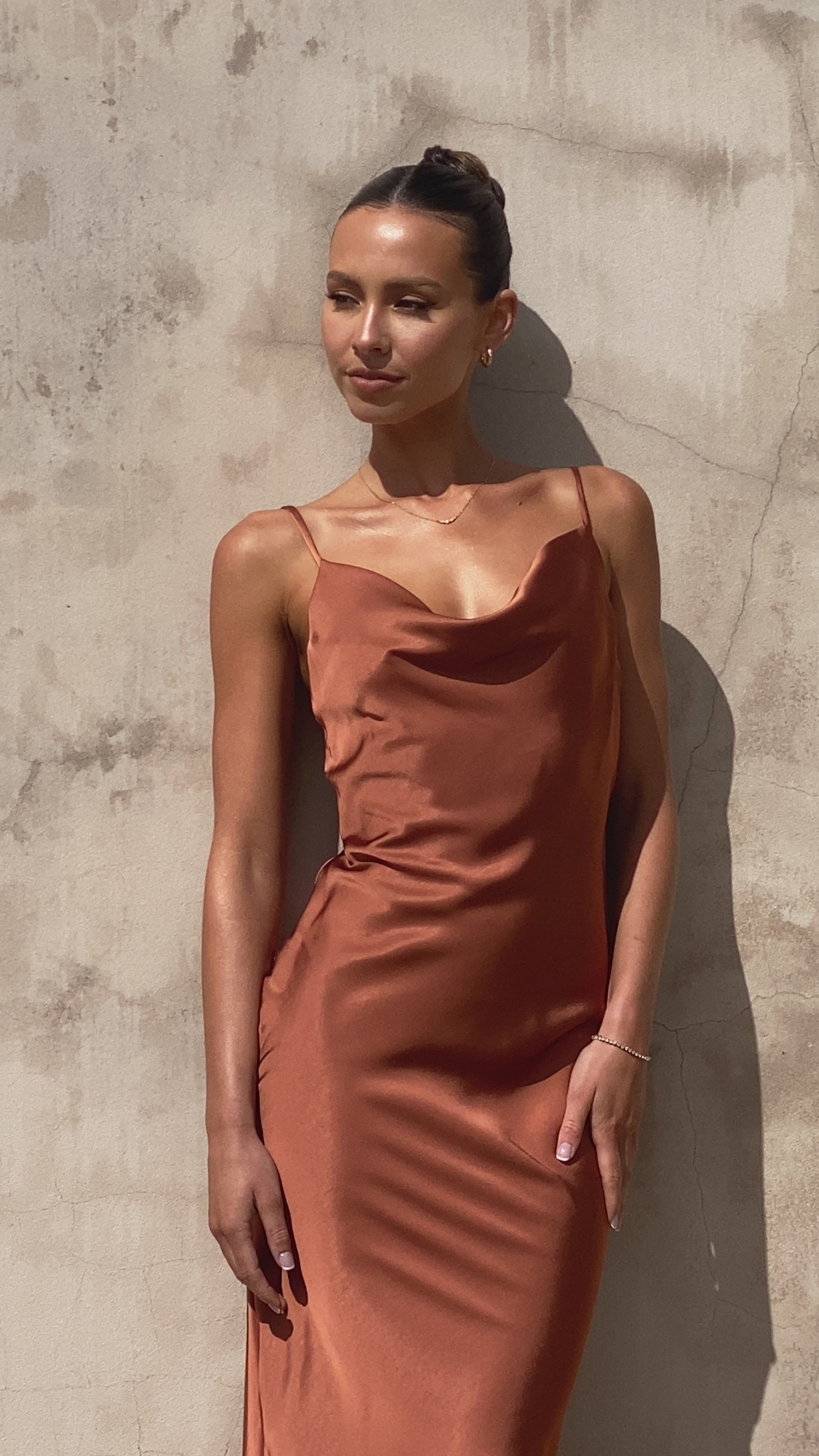 Load video: Willow Maxi Dress - Copper - Billy J