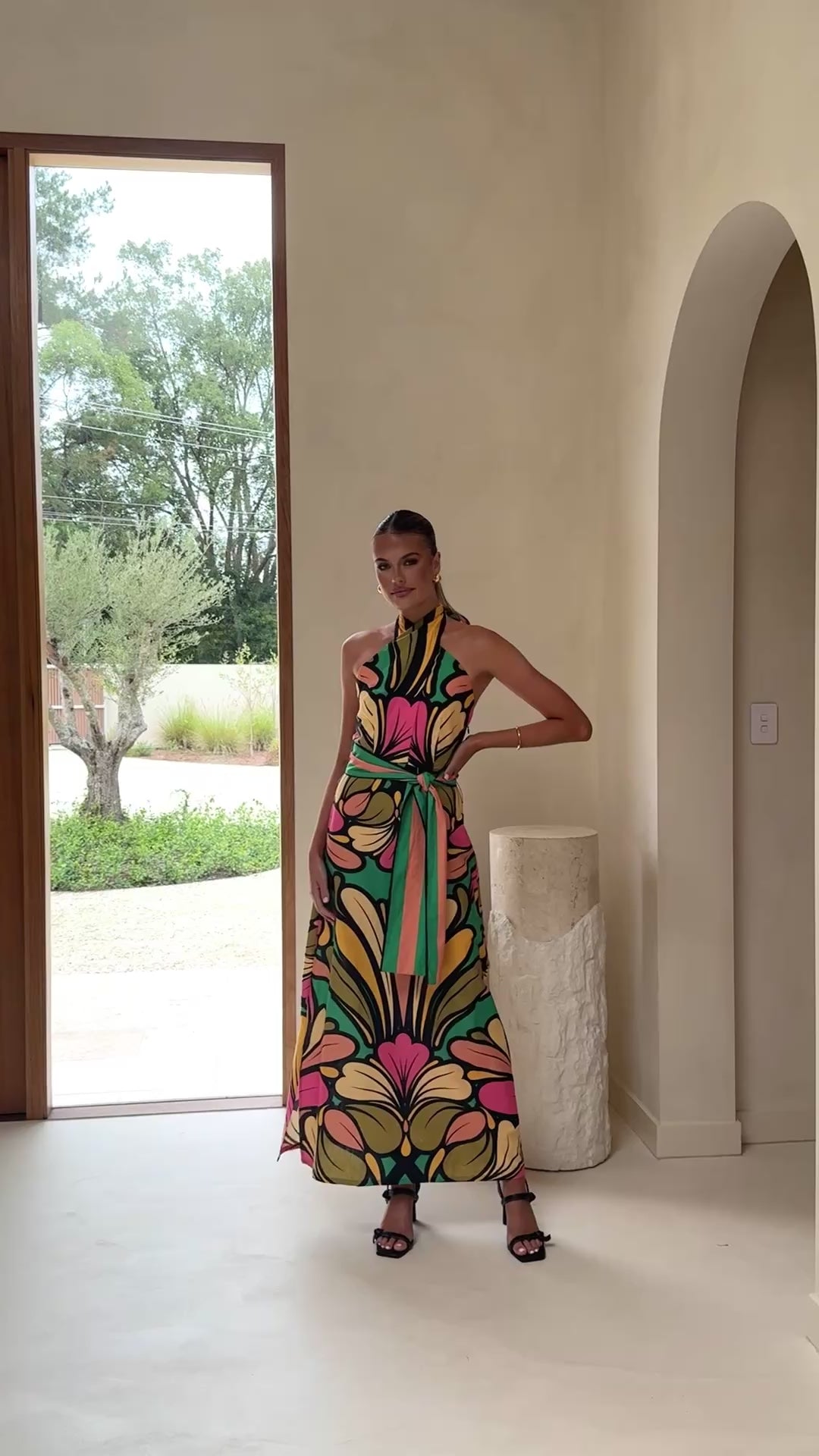 Load video: Portugal Twist Halter Maxi Dress - Apple - Billy J