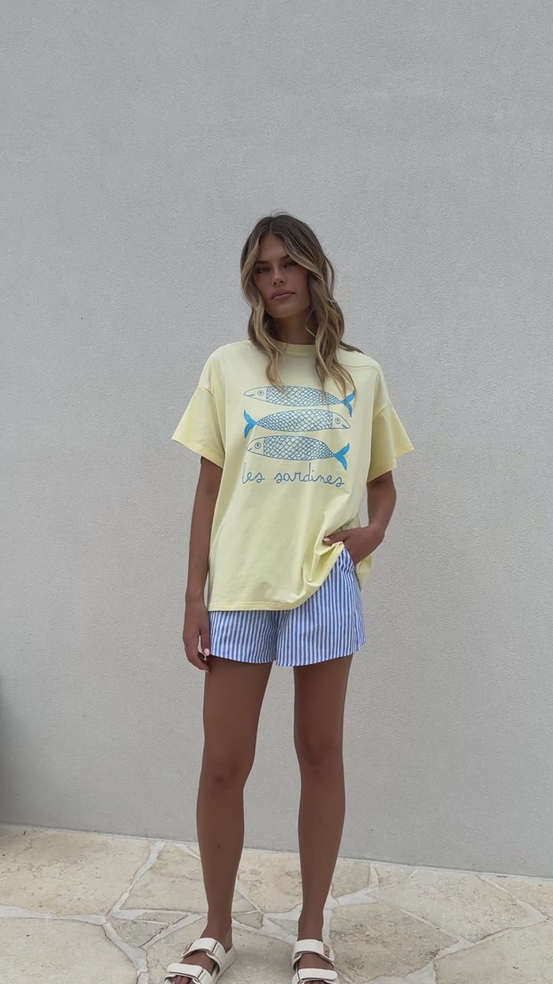Load video: Le Sardines Top and Shorts Set - Yellow/Blue - Billy J