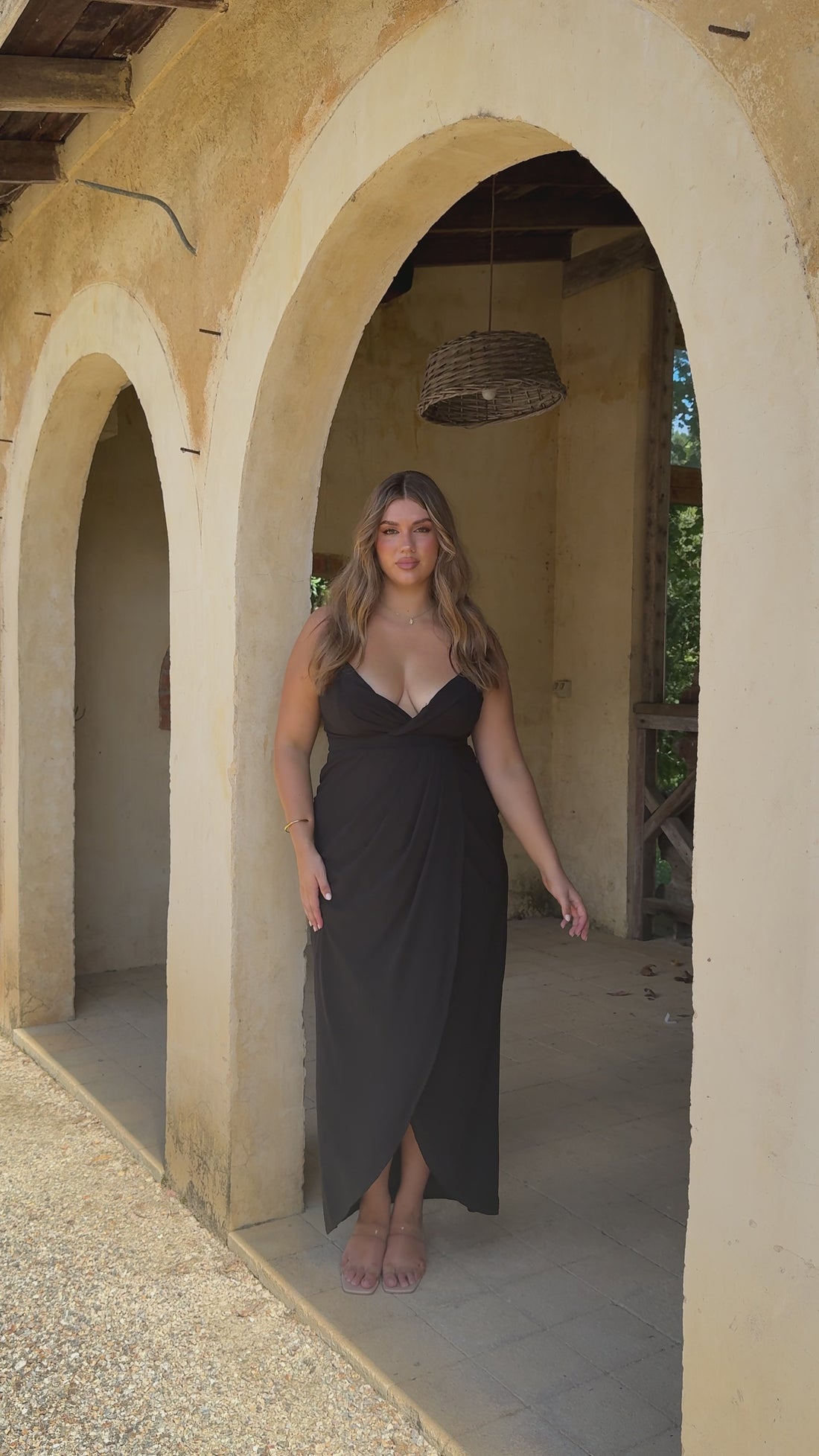Charlotte Draped Maxi Dress -Black - Billy J