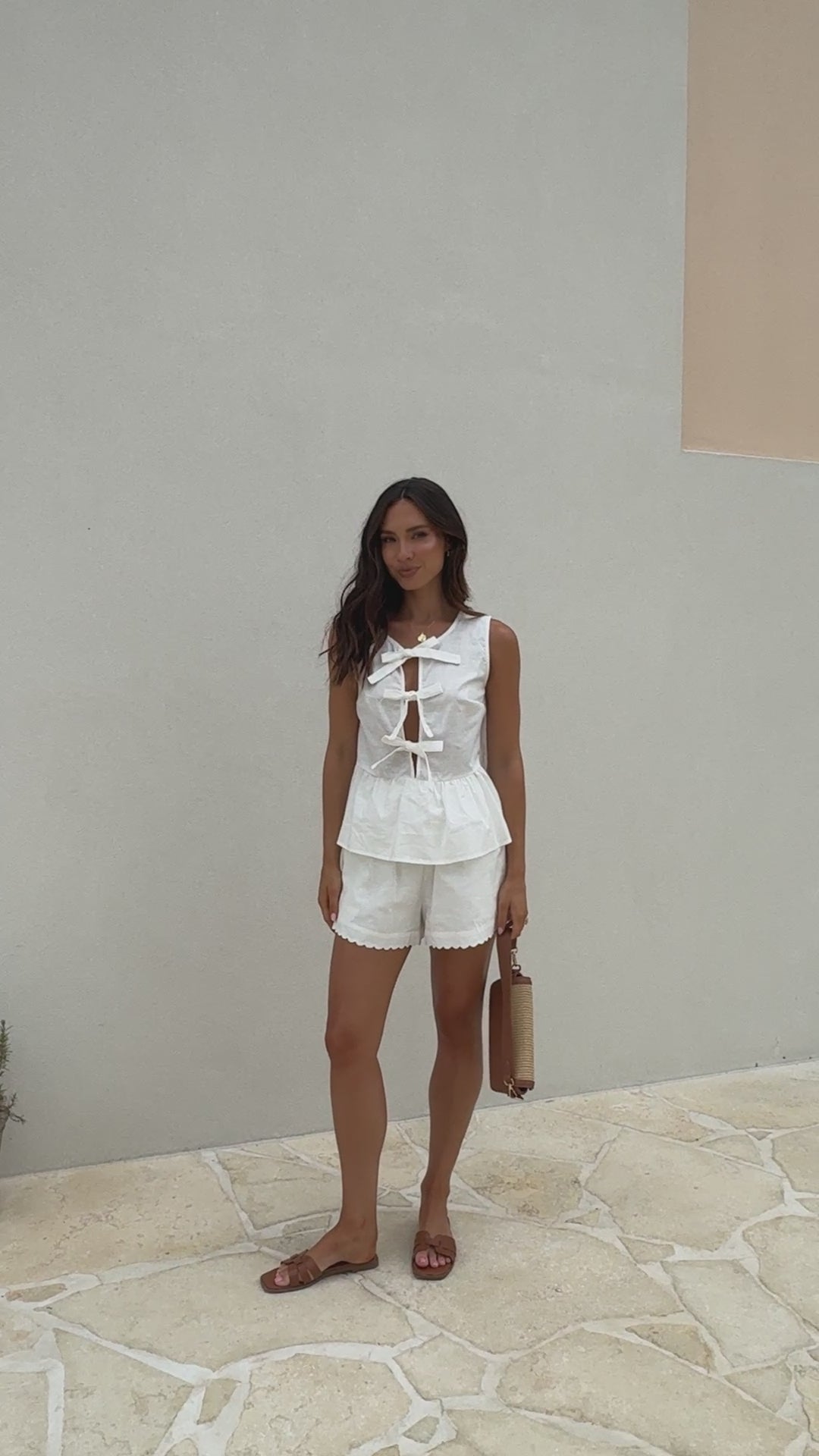 Load video: Kristie Tie Front Top and Shorts Set - White - Billy J