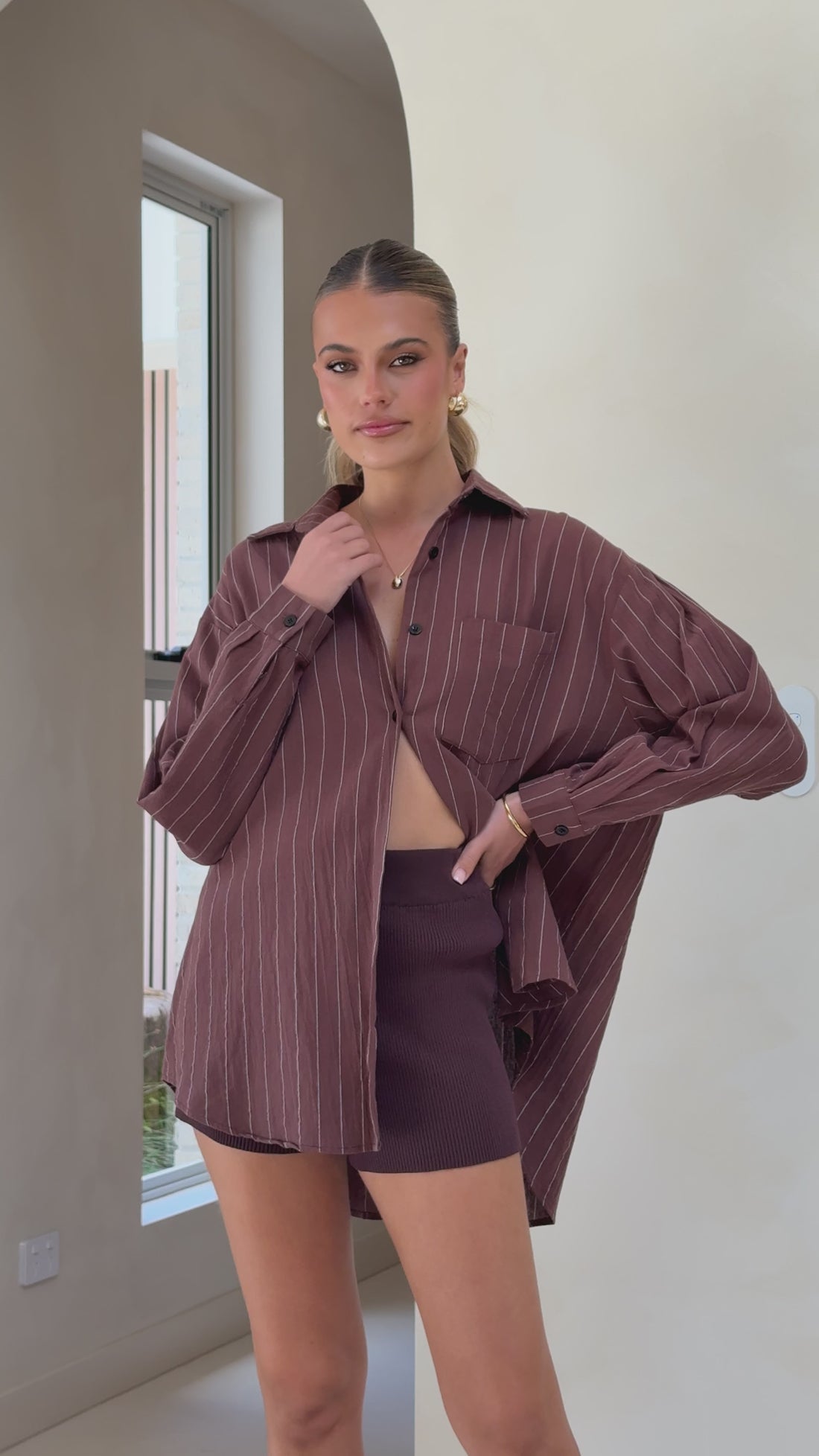 Kloa Button Up Top - Brown Pinstripe - Billy J