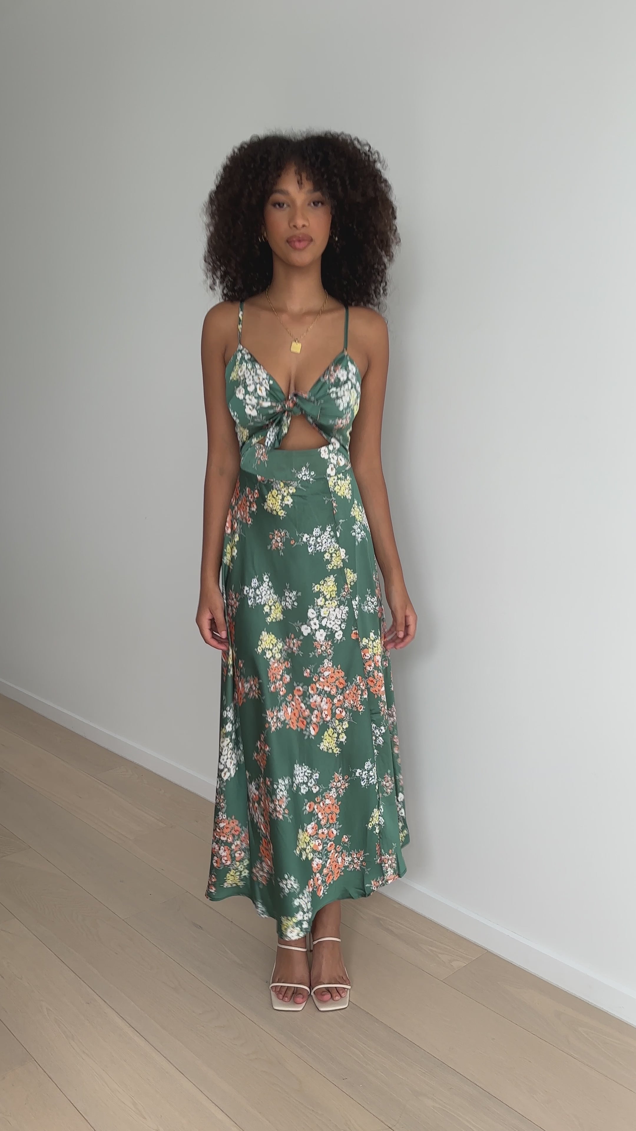 Load video: Dreamers Midi Dress - Green Floral - Billy J