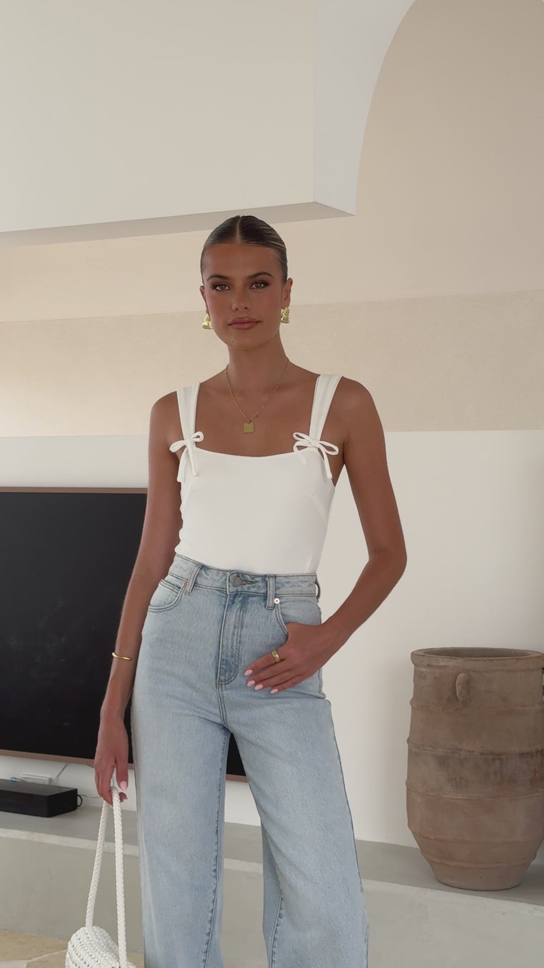 Load video: Brittany Bodysuit - White - Billy J