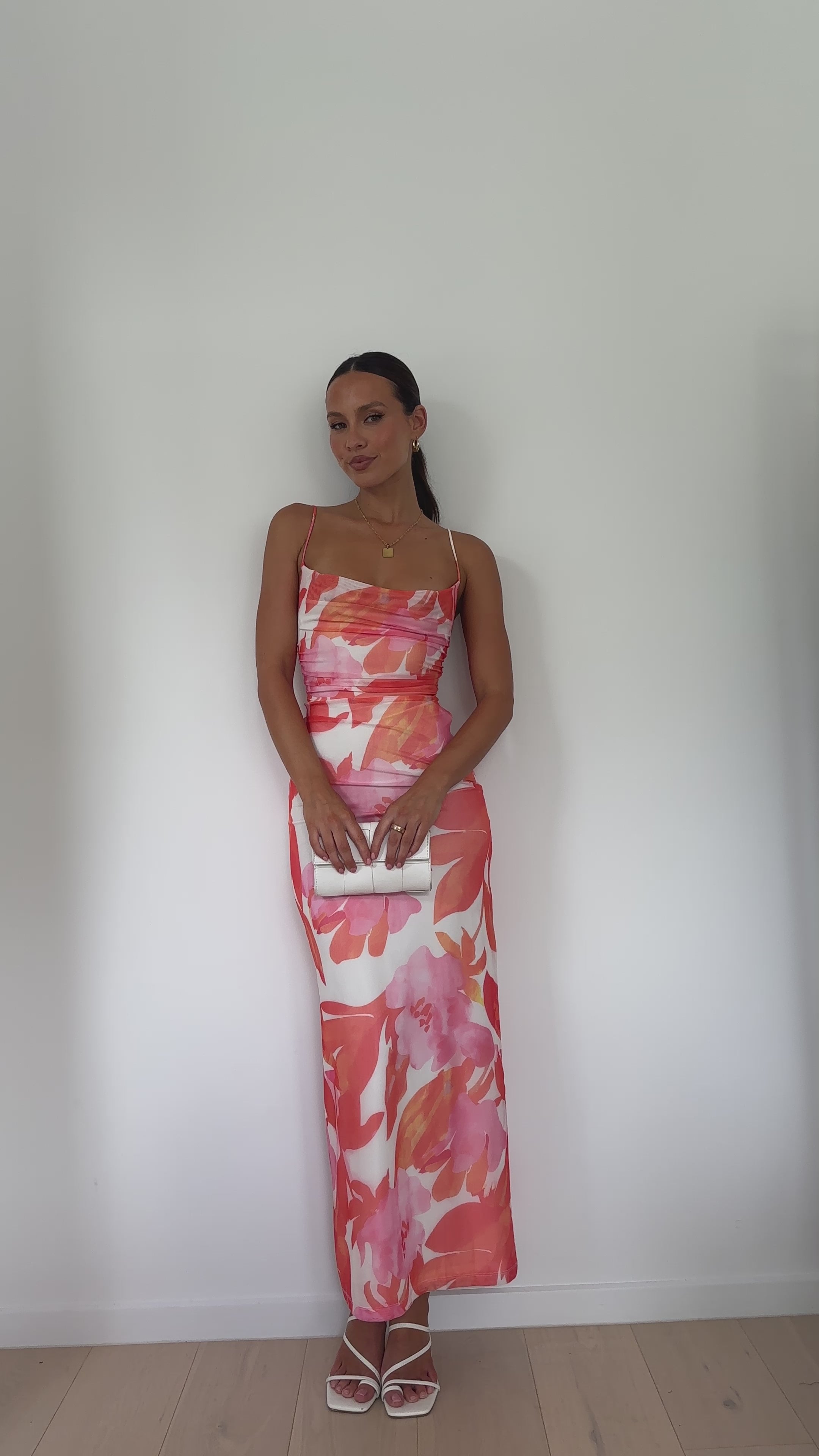 Load video: Ashley Maxi Dress - Pink/Orange Floral - Billy J