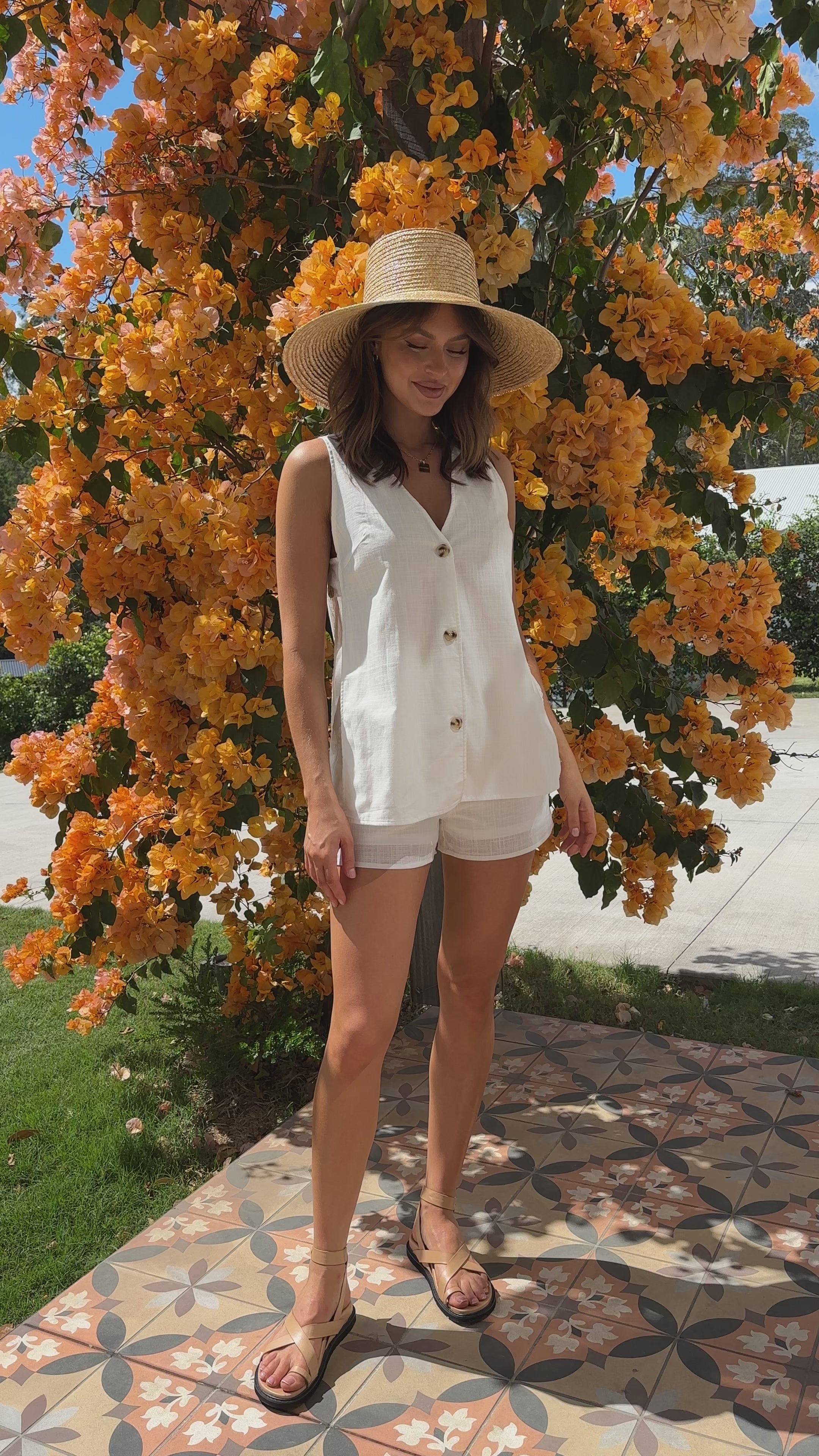 Load video: Hayley Vest and Shorts Set - White - Billy J